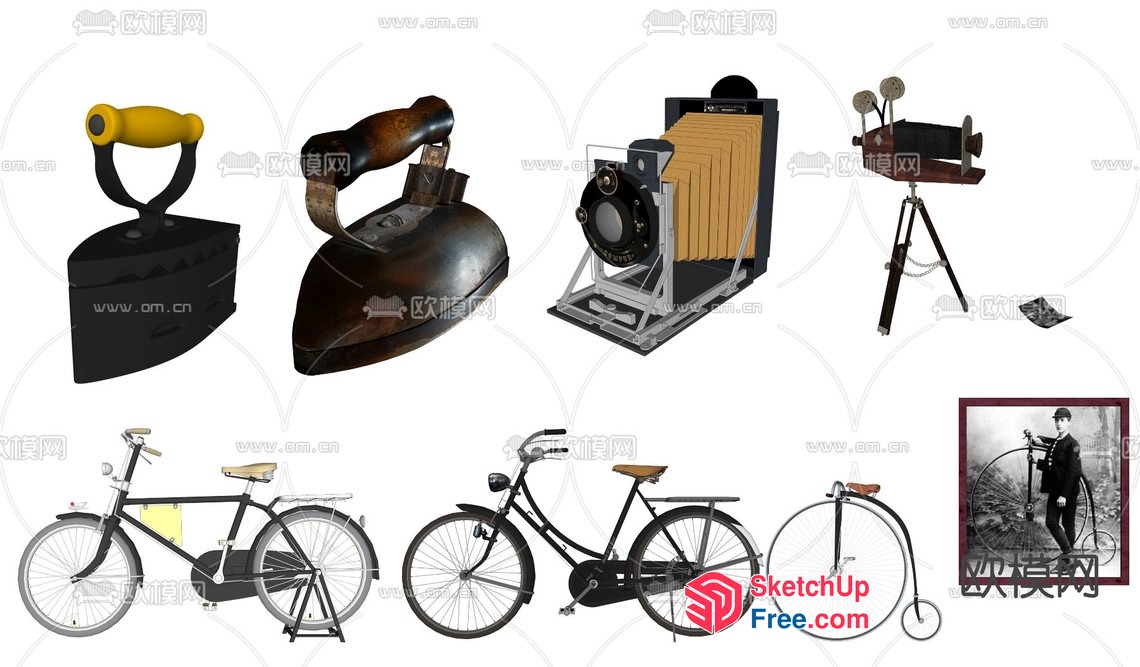 Vintage Industrial Items And Old-Fashioned Transportation 3D SketchUp File