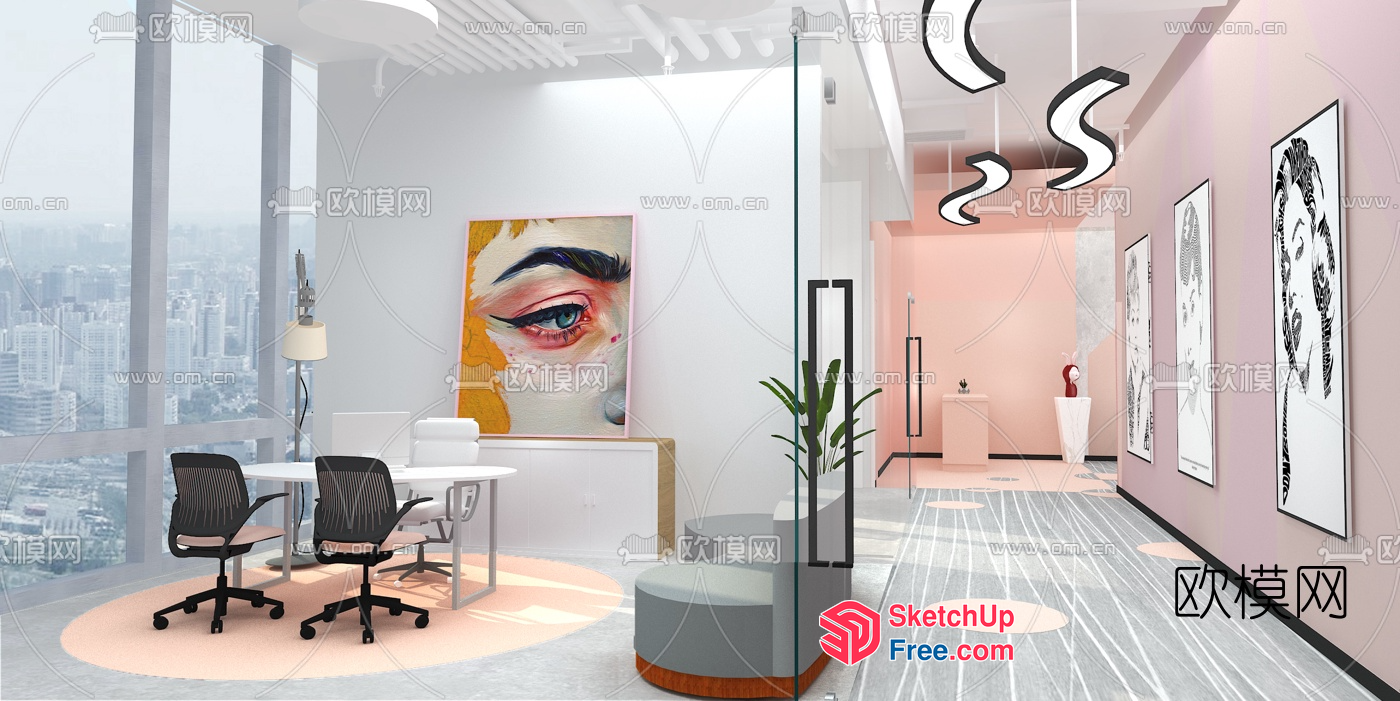 Modern Office Space With City View 3D SketchUp File