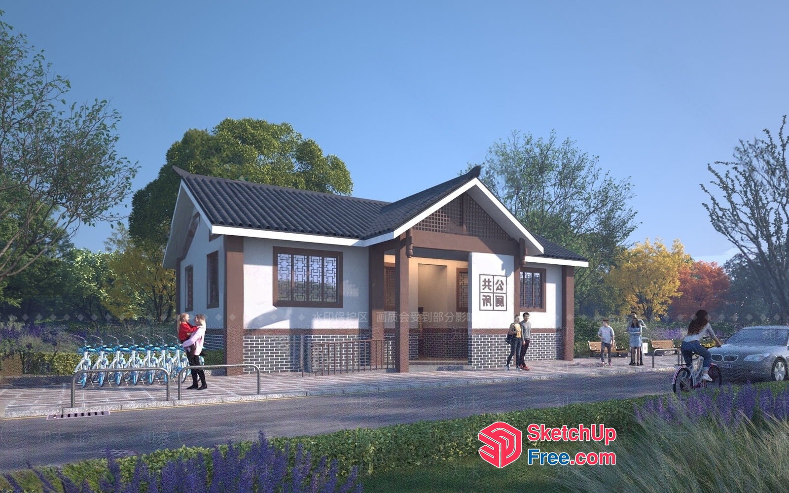 Exterior View Of A Single-Story House With A Porch 3D SketchUp File