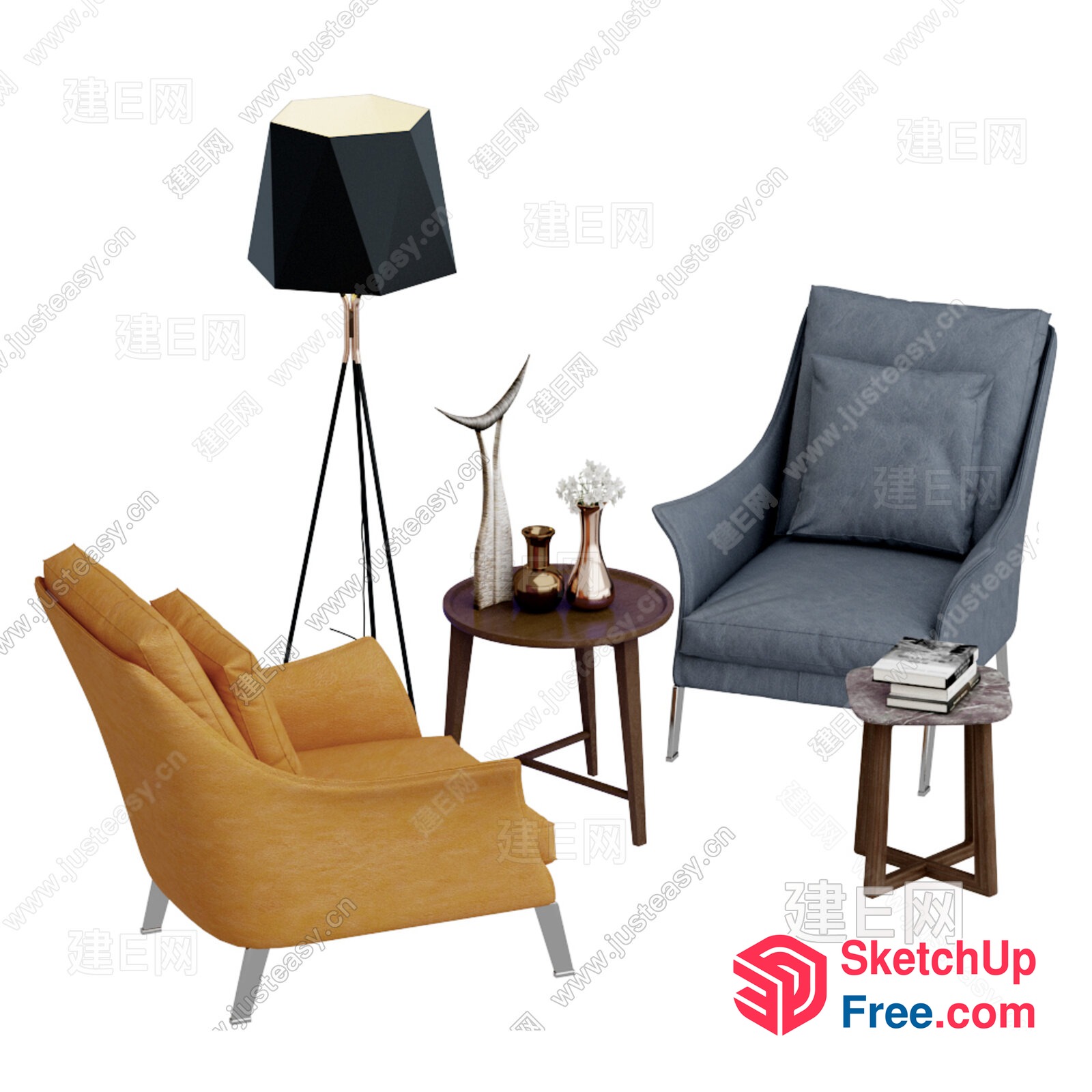 Modern Living Room Furniture Set With Armchairs And Tables 3D SketchUp File