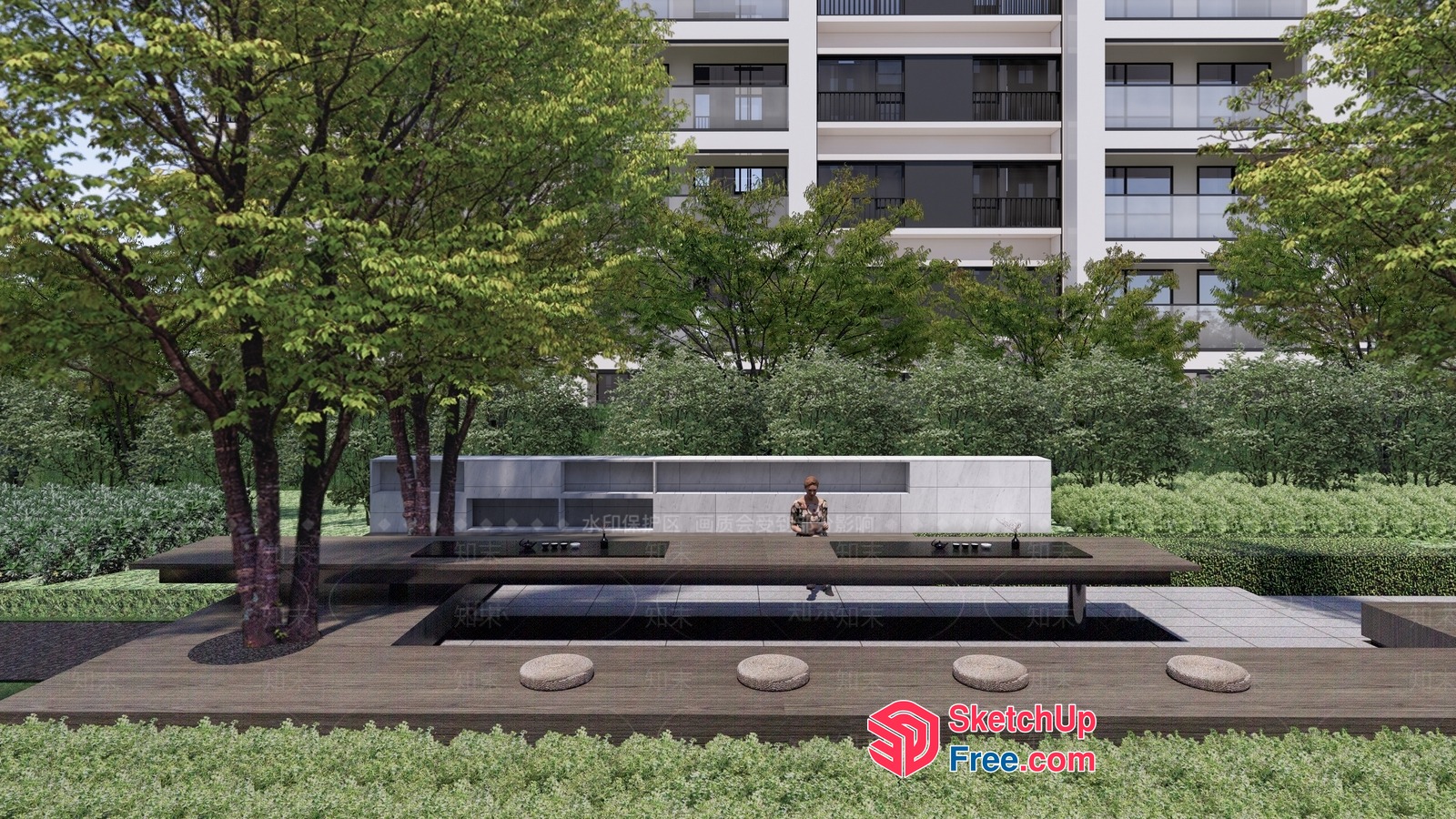 Modern Apartment Building With Contemporary Outdoor Seating Area 3D SketchUp File