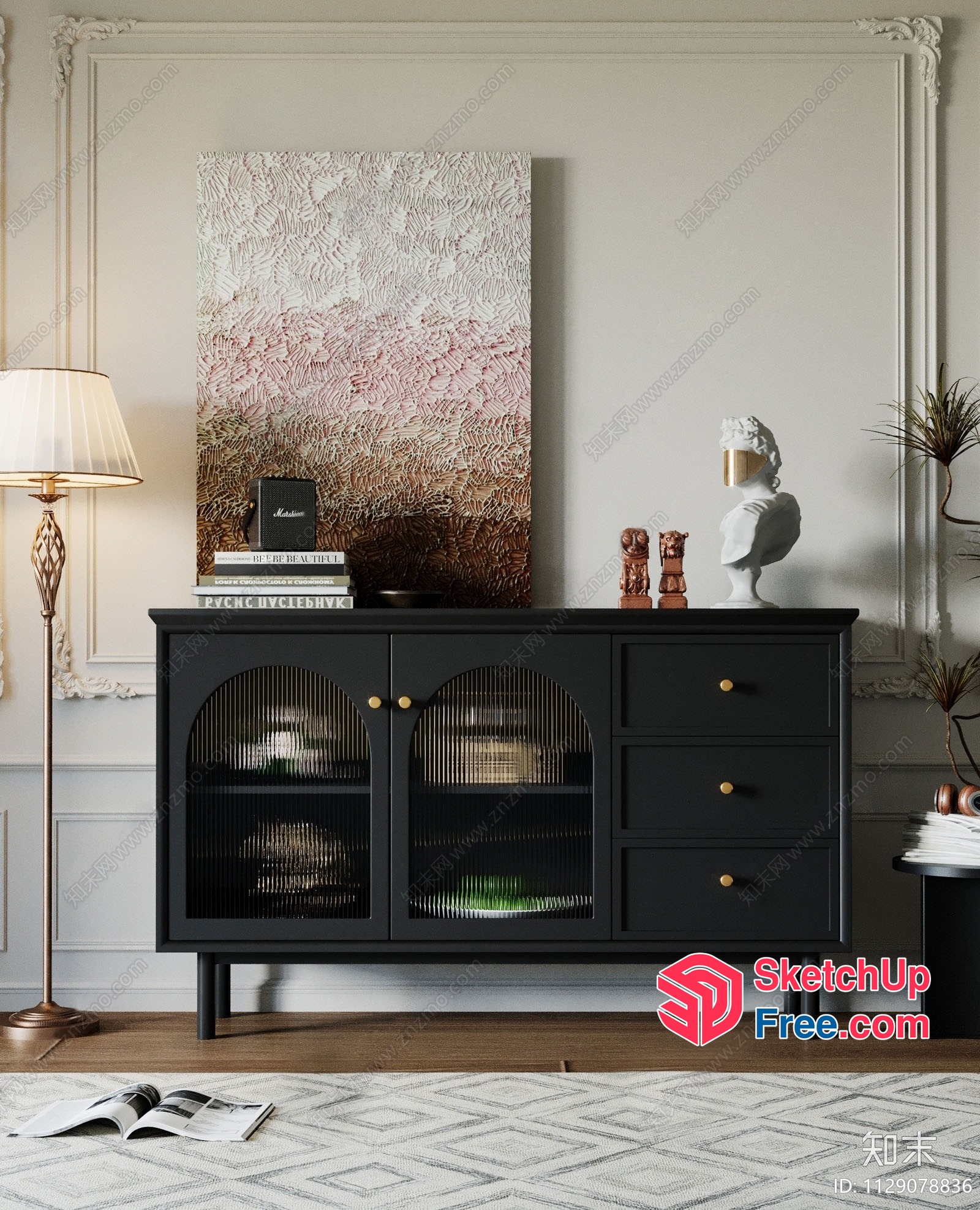 Elegant Sideboard With Ornate Cabinet Doors And Classic Furniture 3D SketchUp File