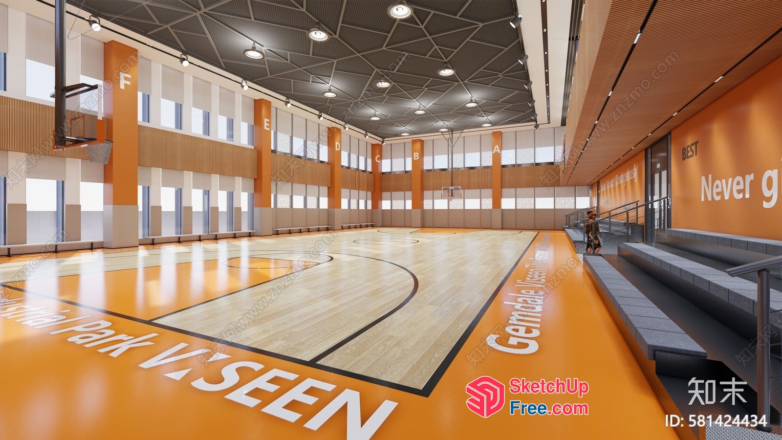 Large Indoor Basketball Court With Prominent Branding 3D SketchUp File