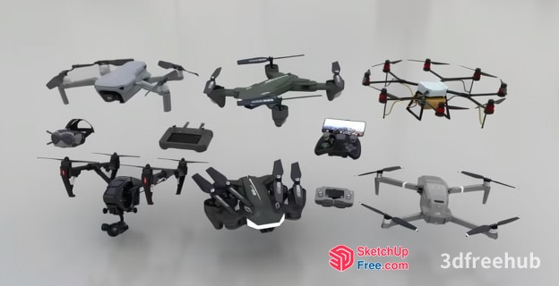 Various Types Of Drones In Flight 3D SketchUp File