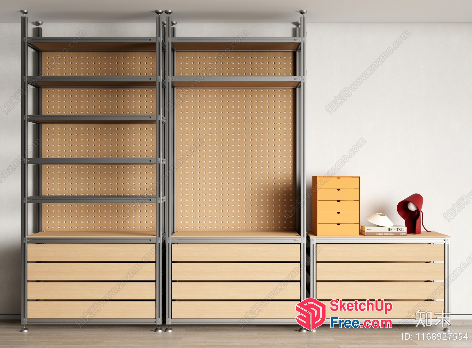 Modern Minimalist Shelving Unit And Dresser Set 3D SketchUp File