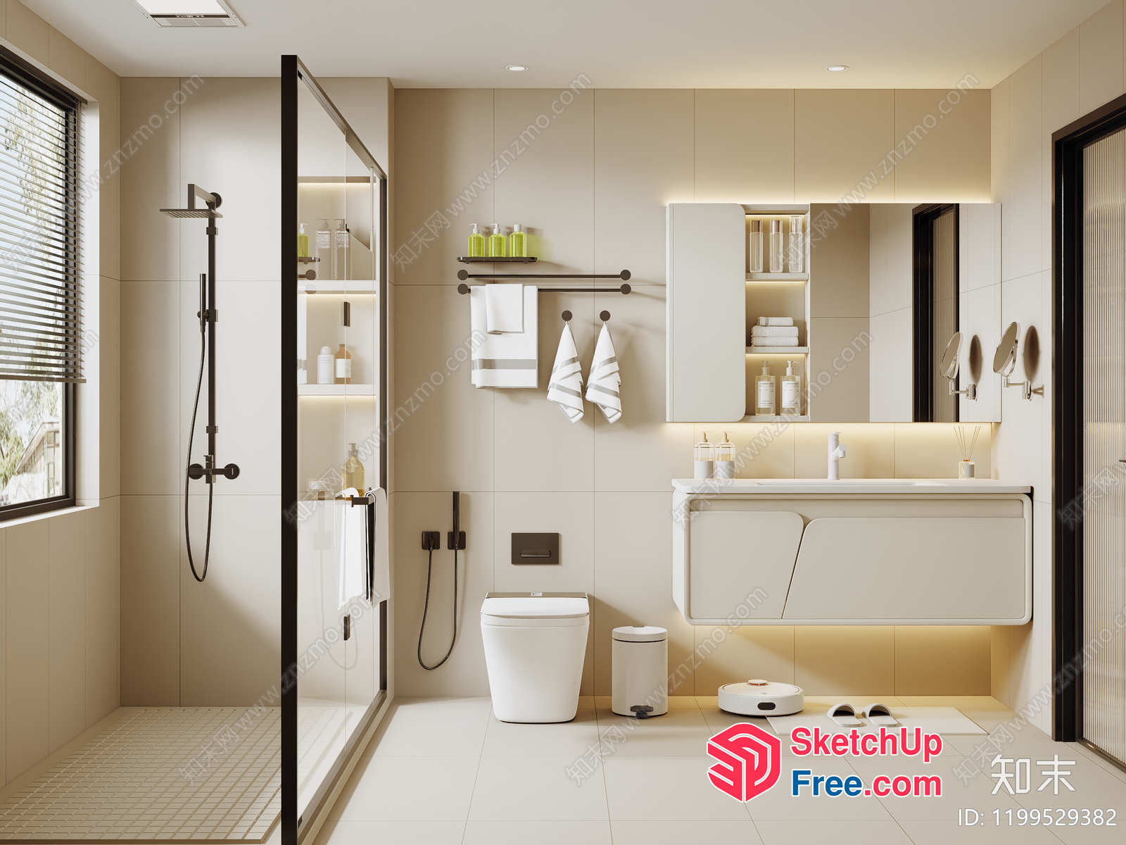 Modern Bathroom With White And Beige Tiles 3D SketchUp File