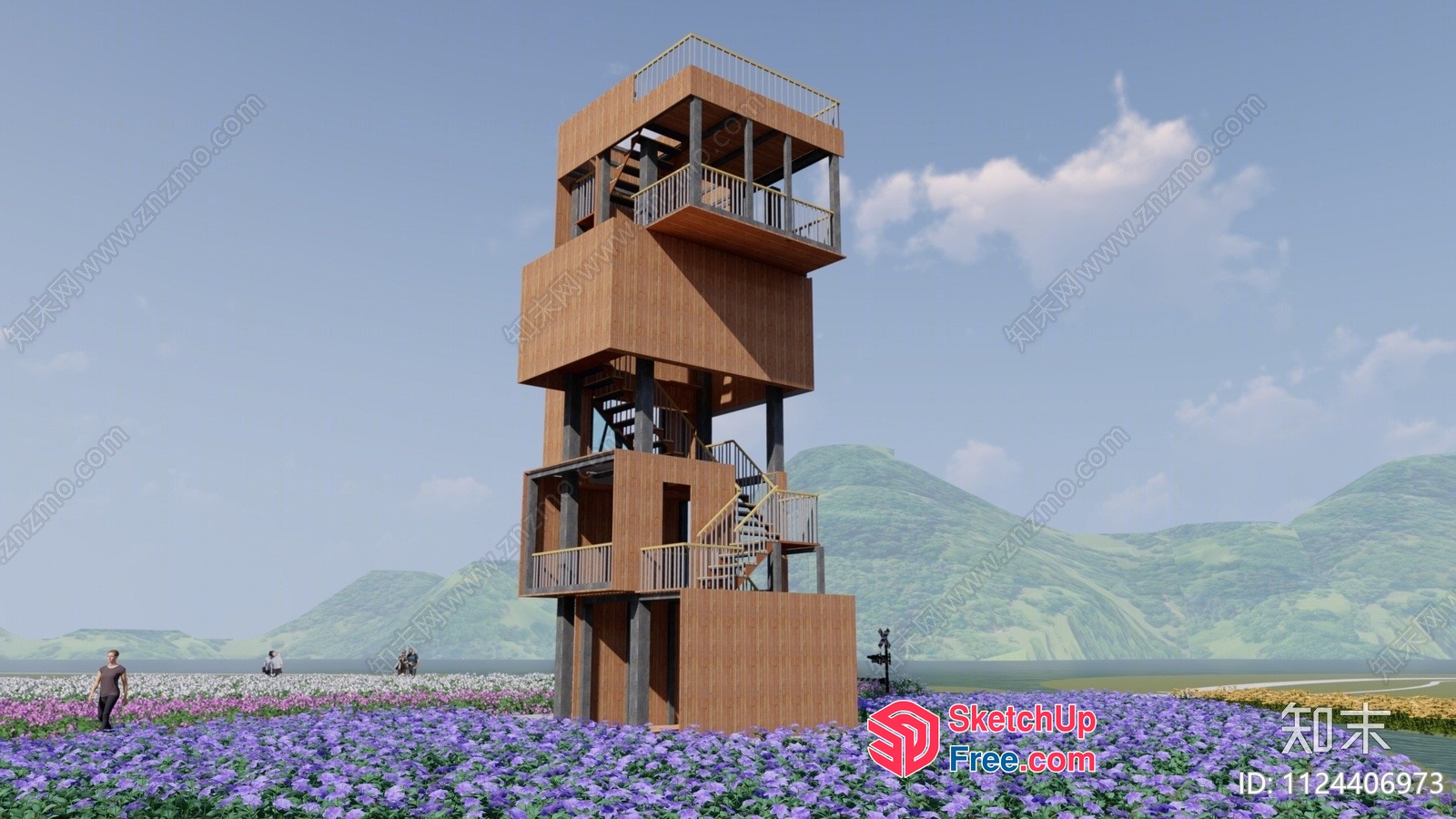 Wooden Staircase And Balcony With Modern Architecture 3D SketchUp File