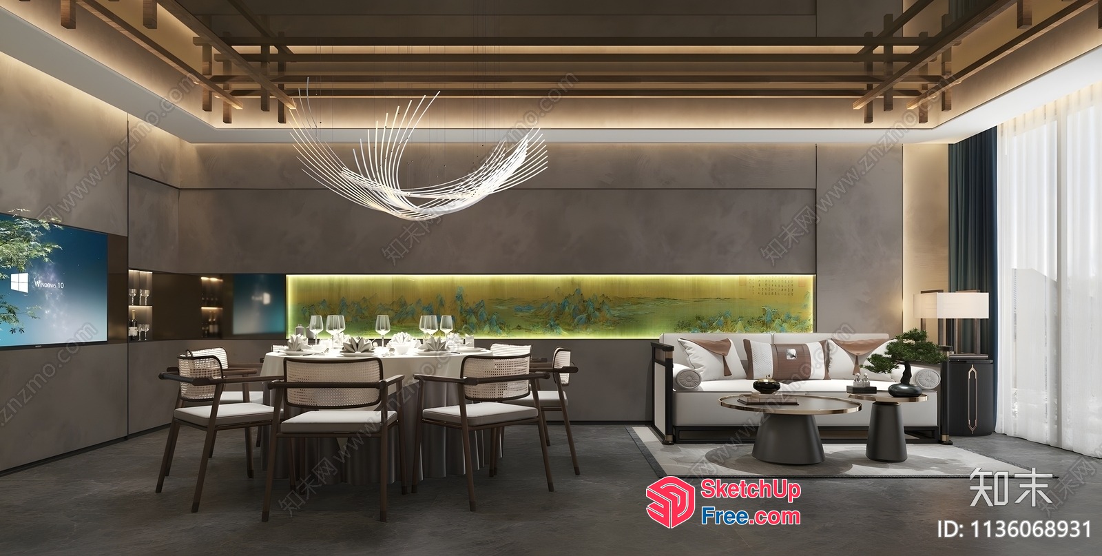 Modern Minimalist Living Room And Dining Area 3D SketchUp File