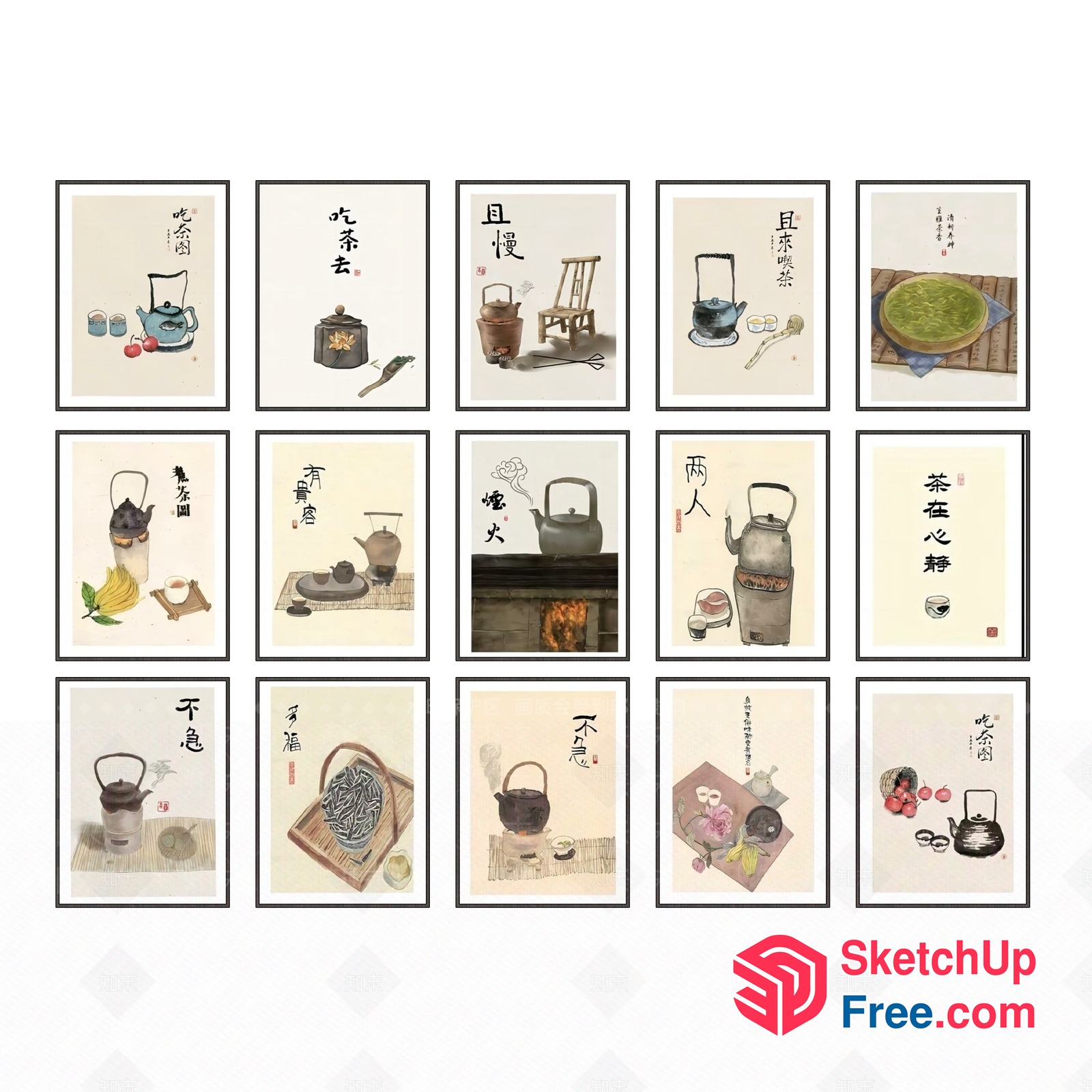 Traditional Asian Tea Set Decorations 3D SketchUp File