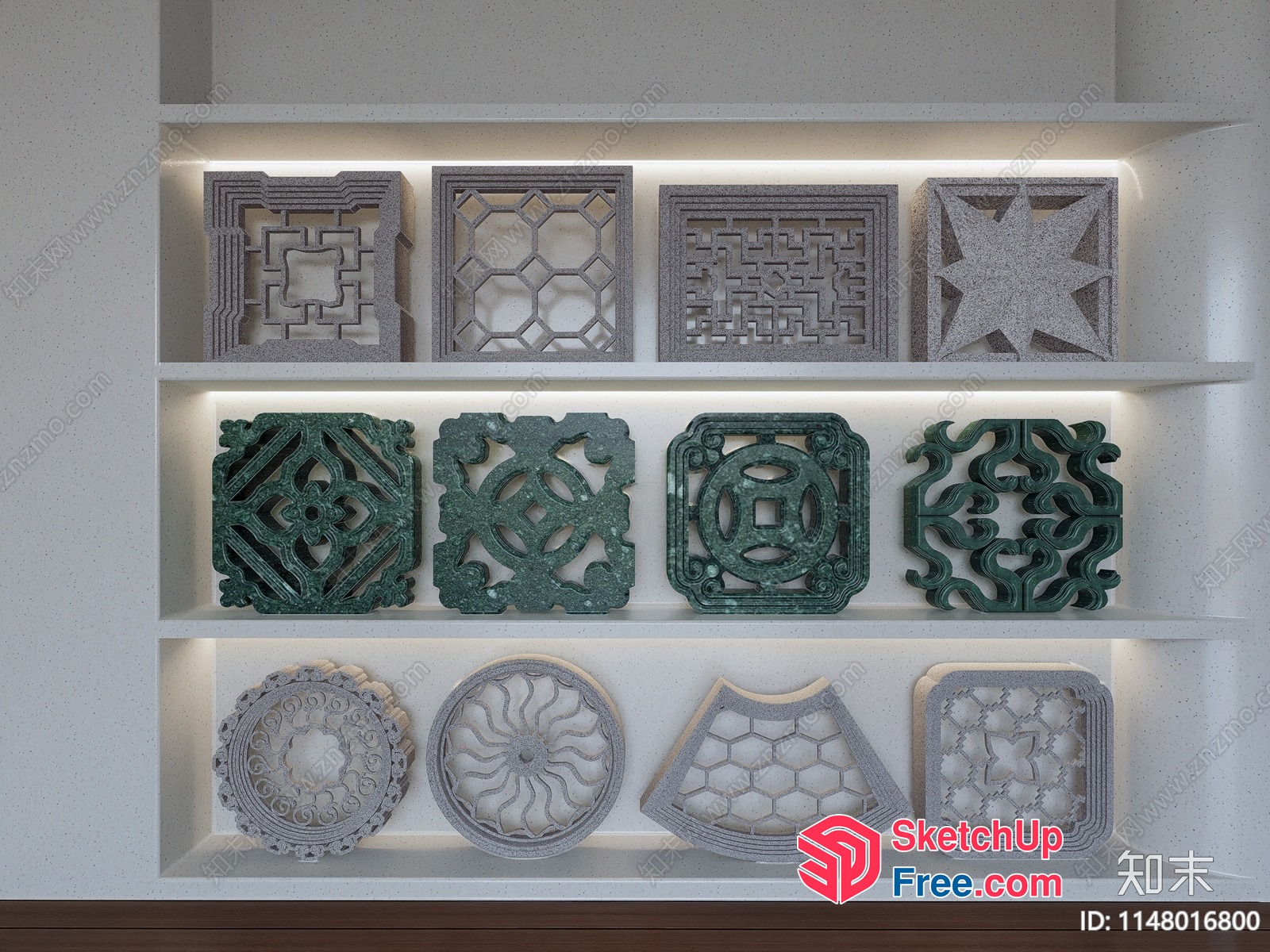 Decorative Architectural Elements Displayed On Shelves 3D SketchUp File