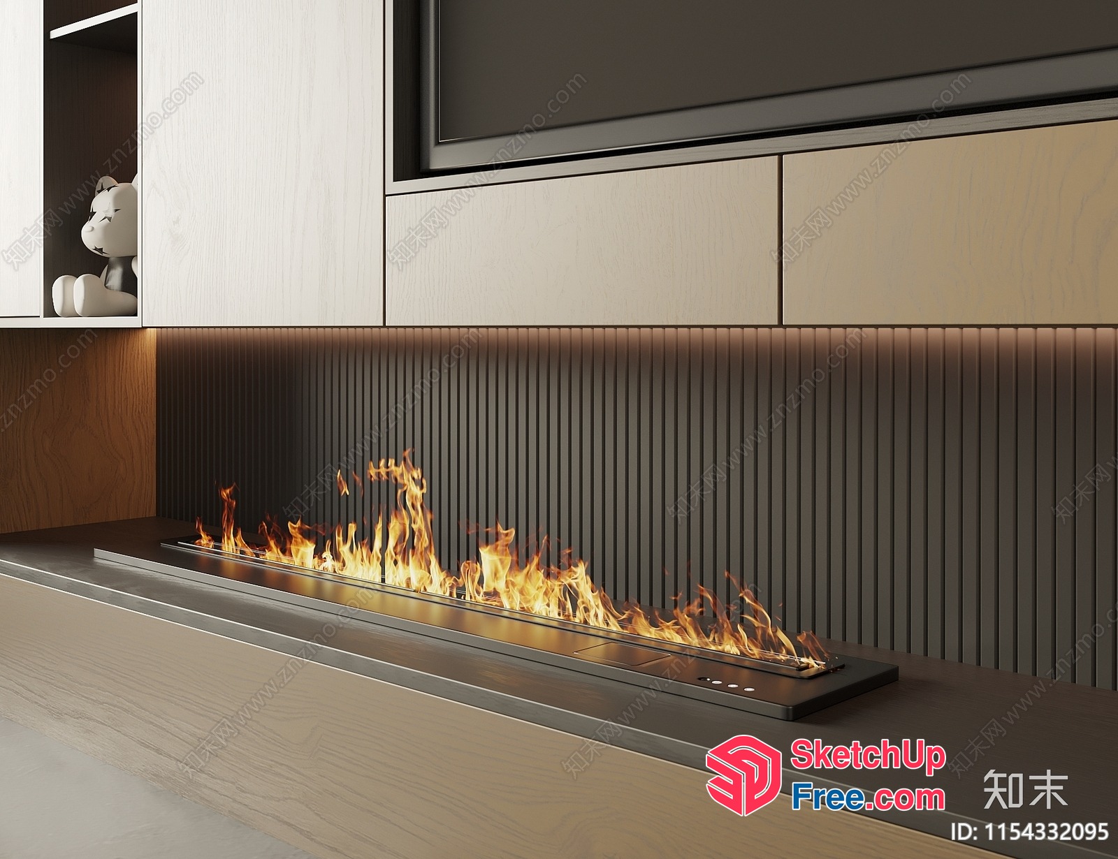 Modern Fireplace With Sleek Black Surround And Vibrant Flames 3D SketchUp File