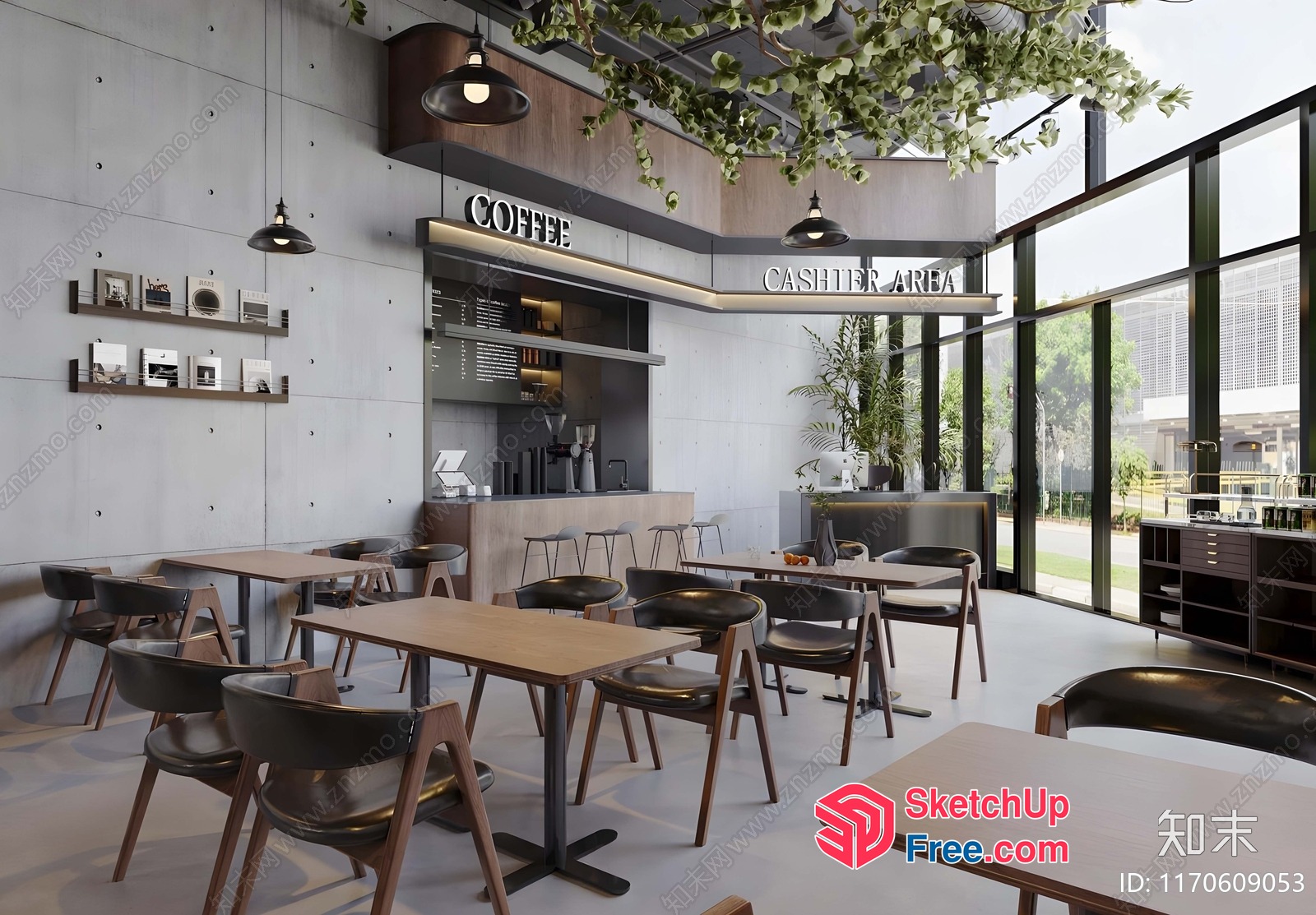 Modern Coffee Shop Interior With Sleek Furniture And Natural Light 3D SketchUp File