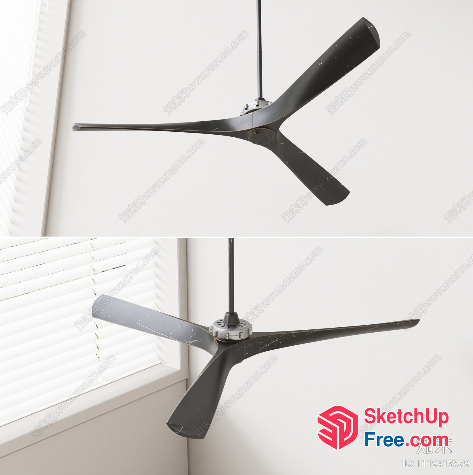 Sleek Black Ceiling Fan 3D SketchUp File