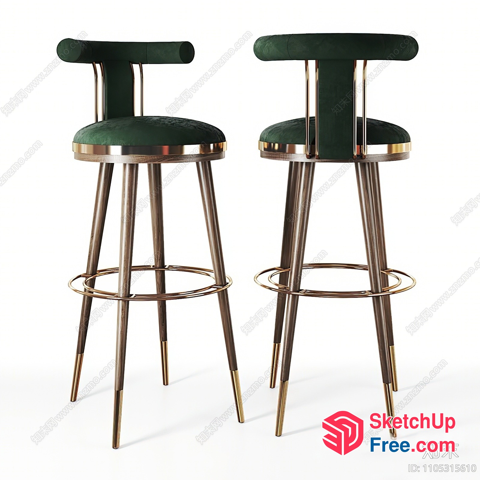 Elegant Green Bar Stools With Gold Accents 3D SketchUp File