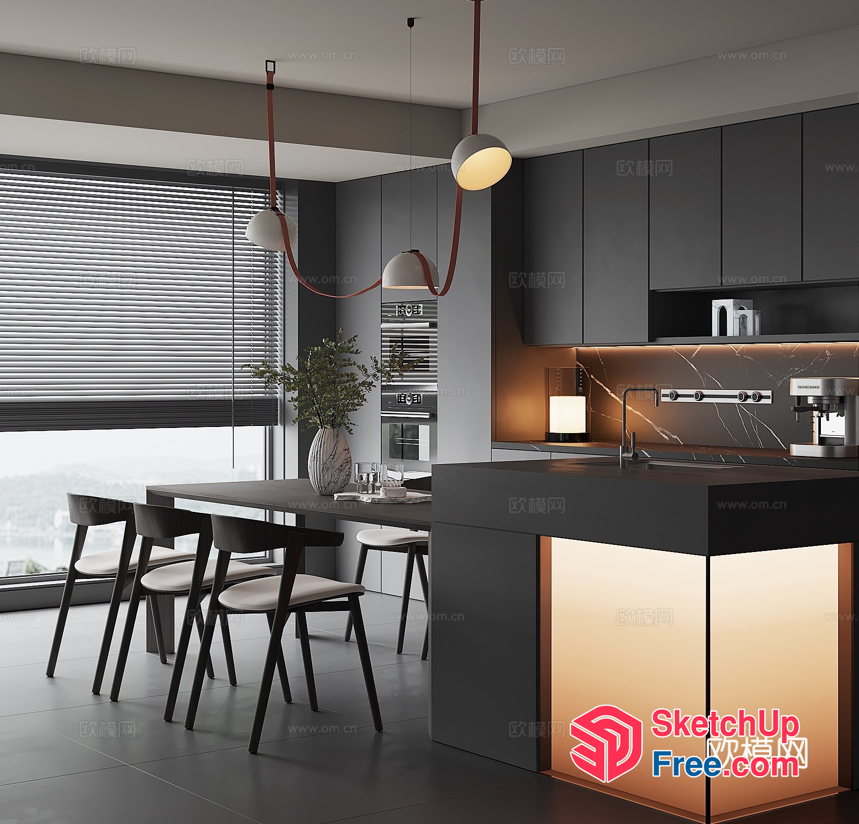 Modern Minimalist Kitchen With Black And White Decor 3D SketchUp File