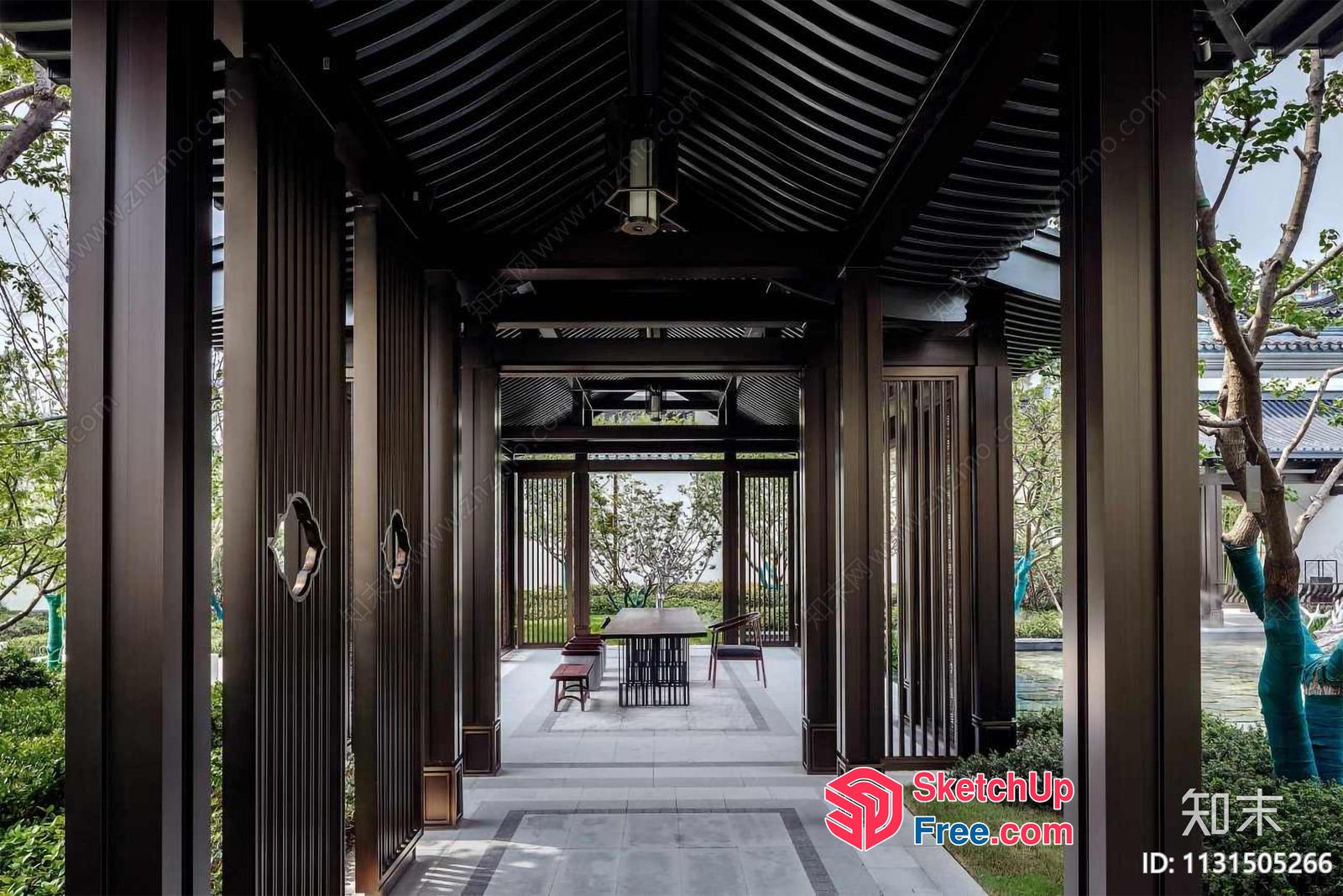 Exterior Courtyard With Pillars And Roof 3D SketchUp File