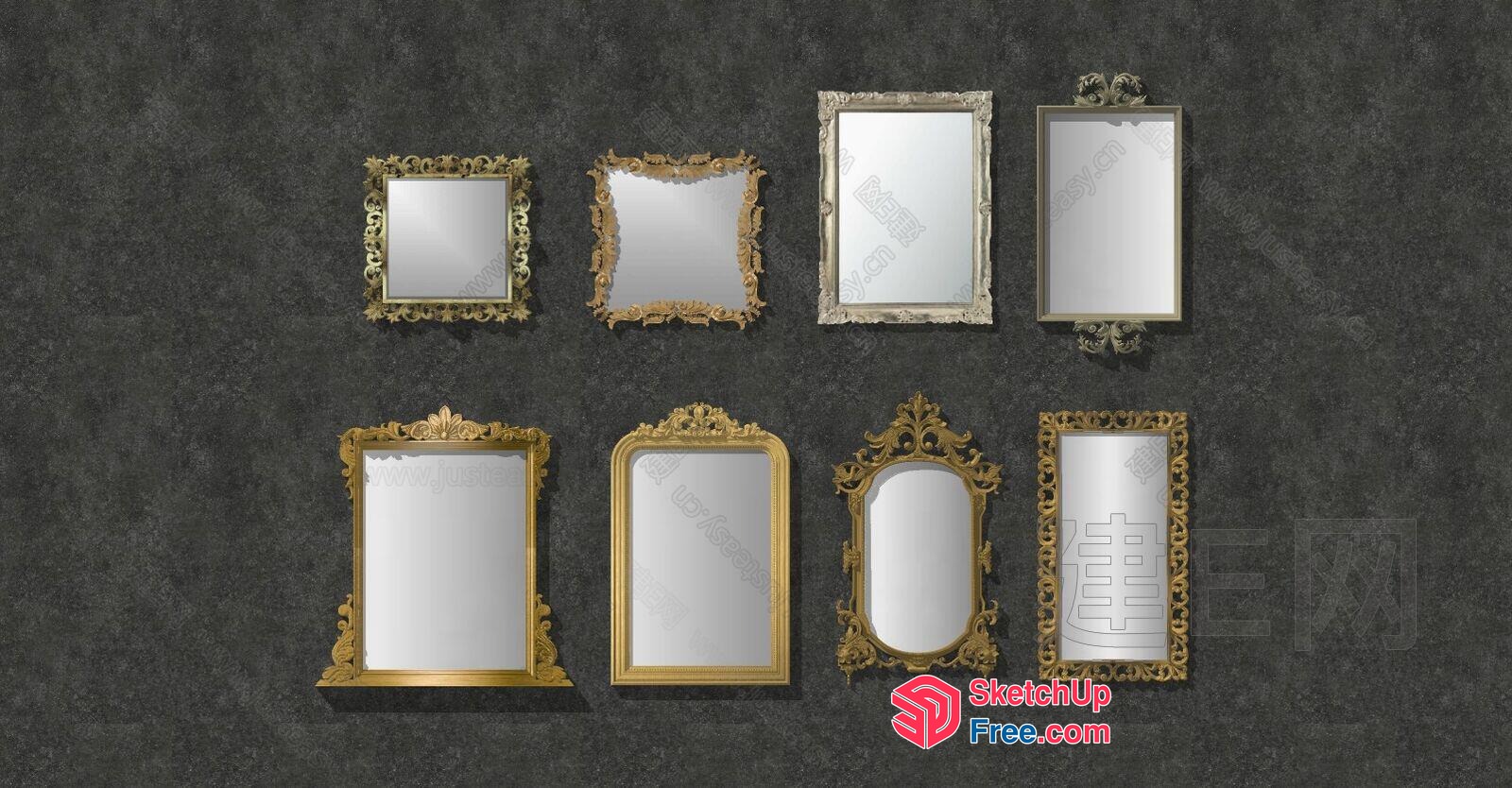 Ornate Gold Framed Mirrors Collection 3D SketchUp File