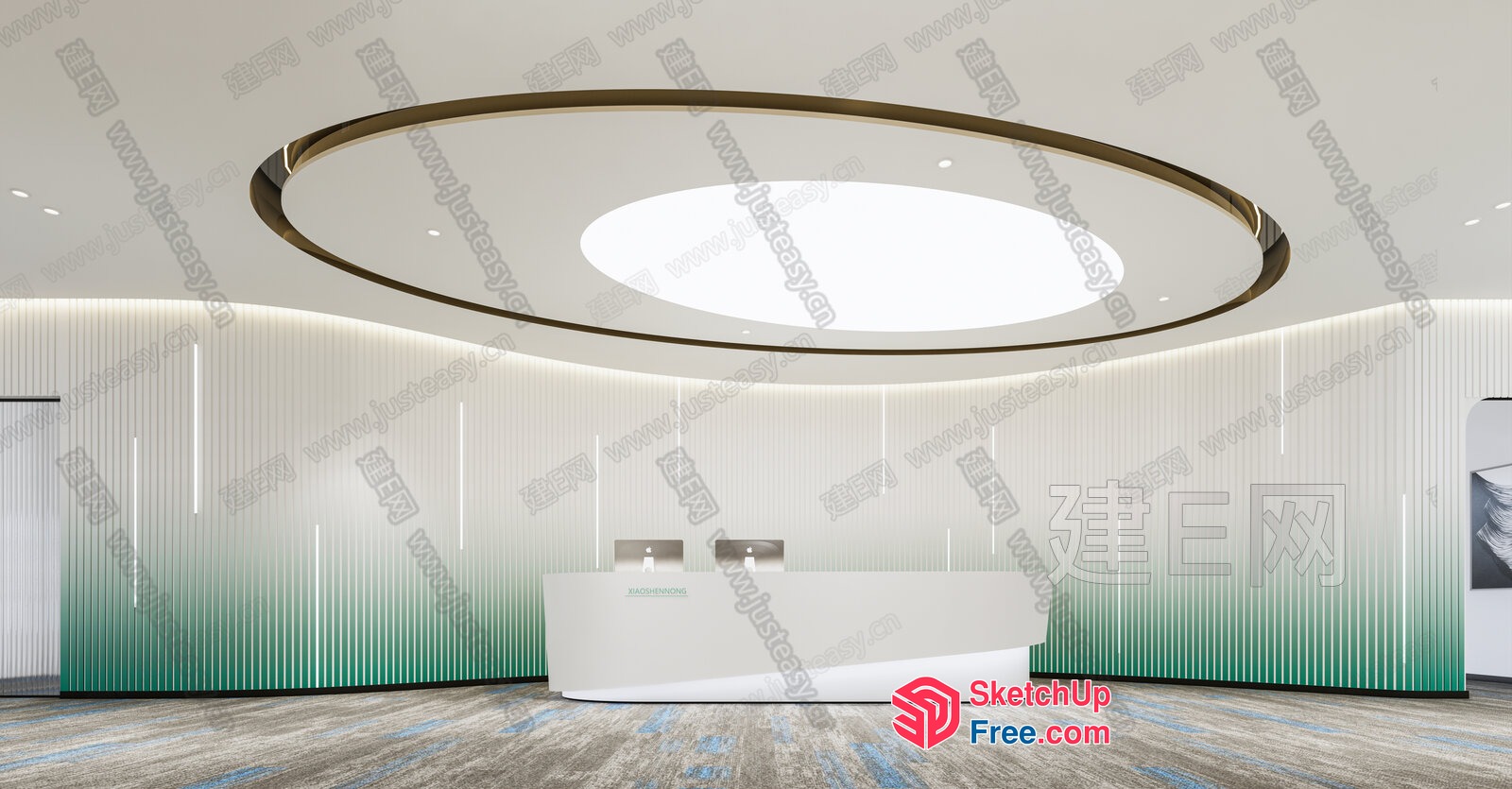 Modern Office Reception Area With Circular Ceiling Design 3D SketchUp File
