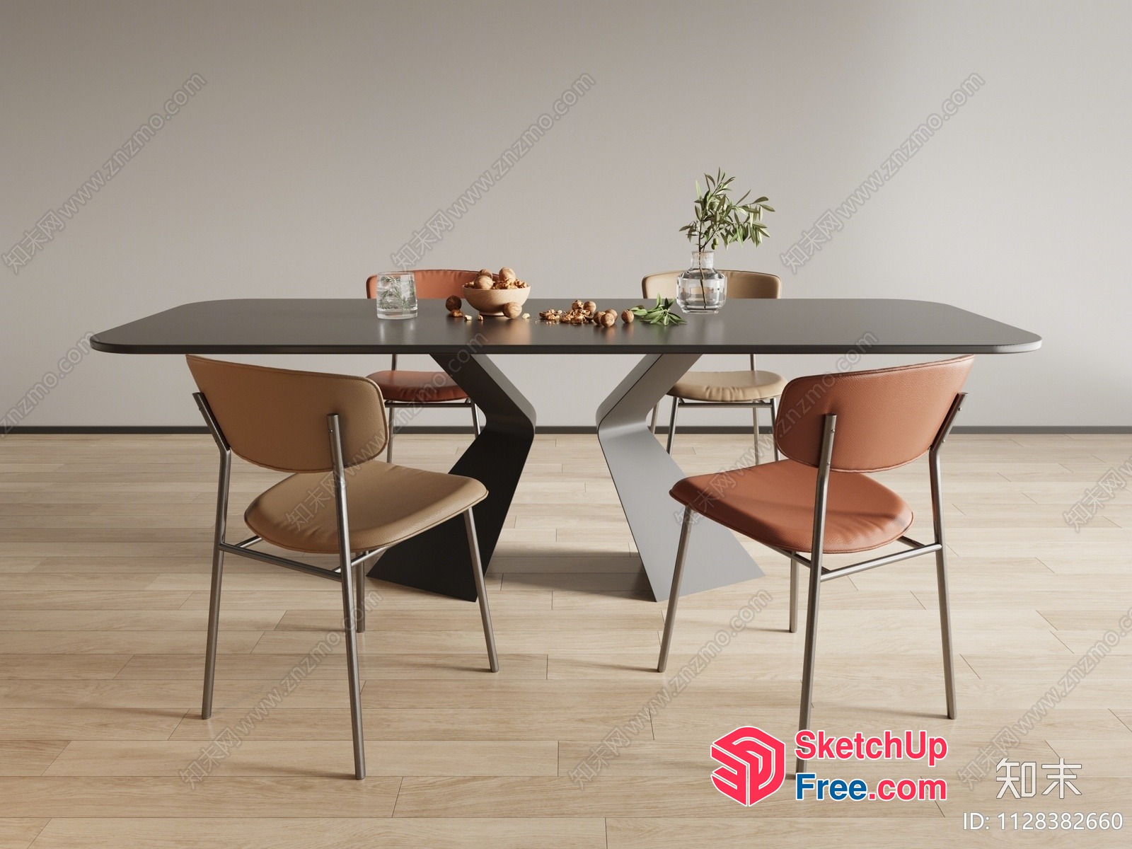 Modern Dining Table With Elegant Chairs 3D SketchUp File