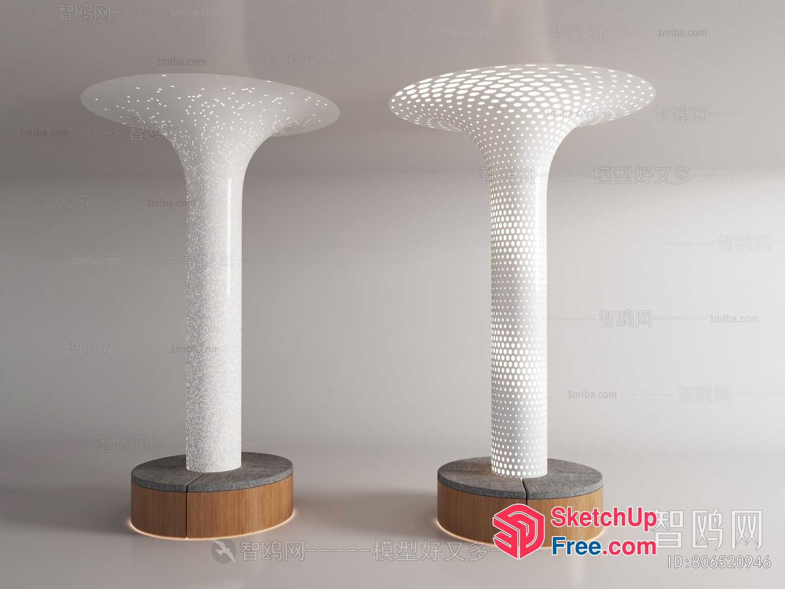 Two White Mushroom-Shaped Decorative Pillars 3D SketchUp File