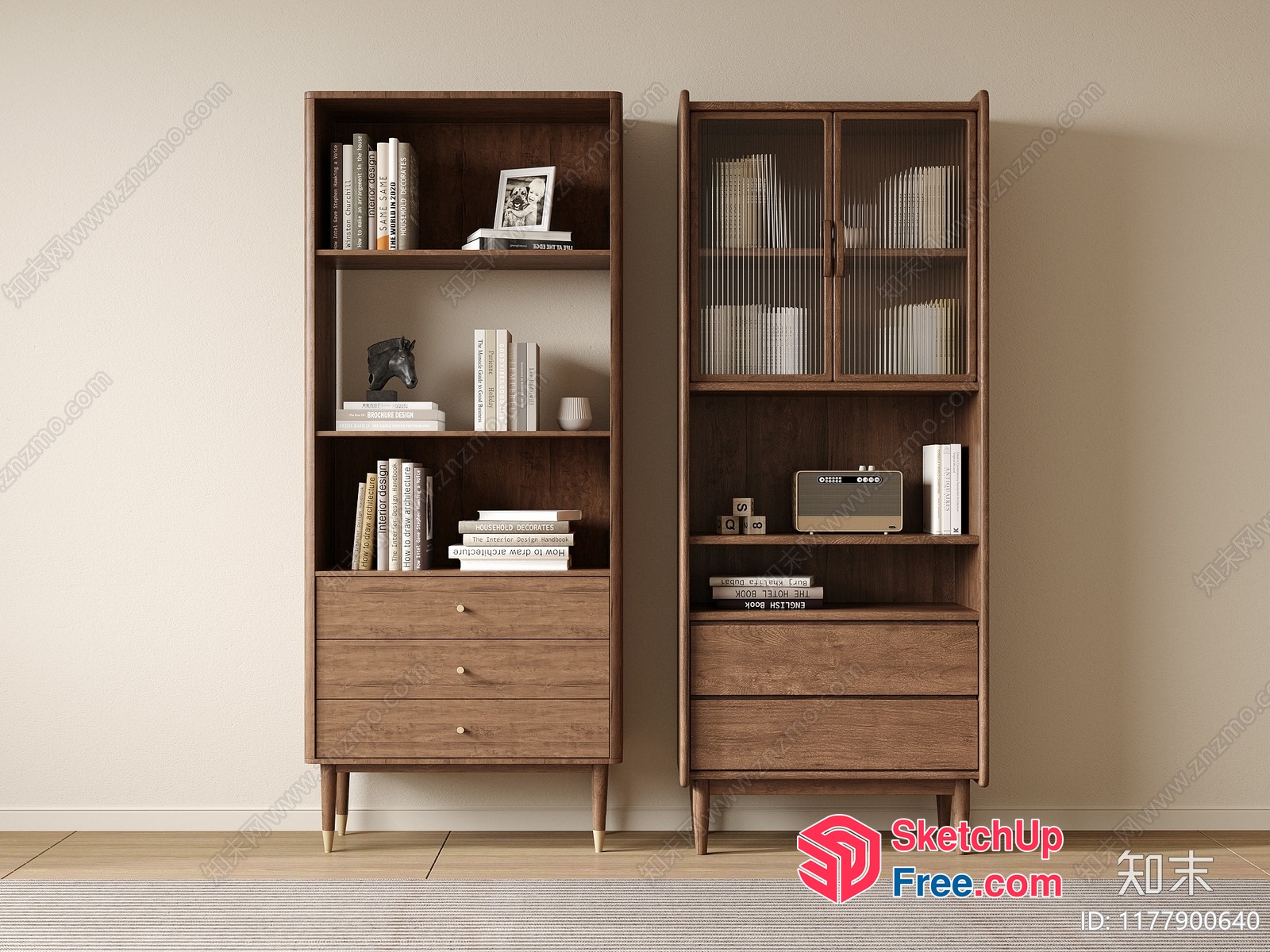 Two Wooden Bookcases With Drawers And Shelves 3D SketchUp File