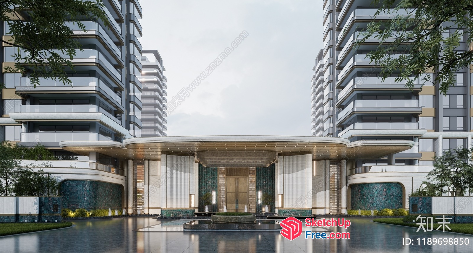 Modern Building Exterior With Elegant Entrance And Parking Lot 3D SketchUp File