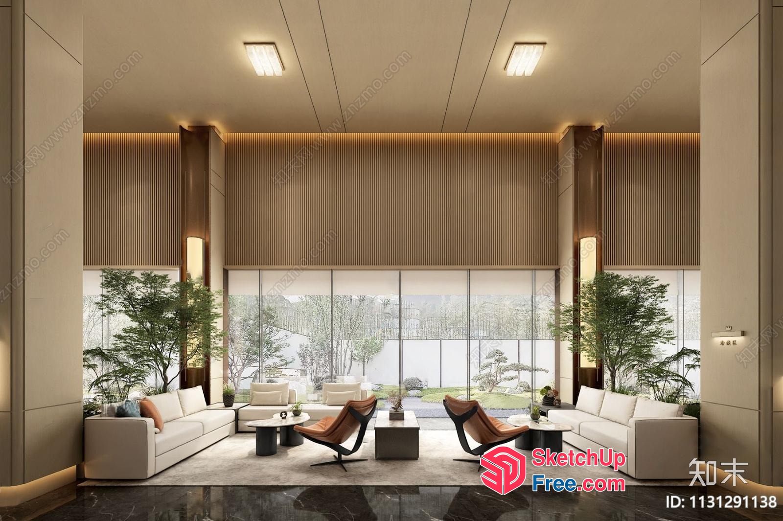 Modern Living Room With White Furniture And Large Windows 3D SketchUp File