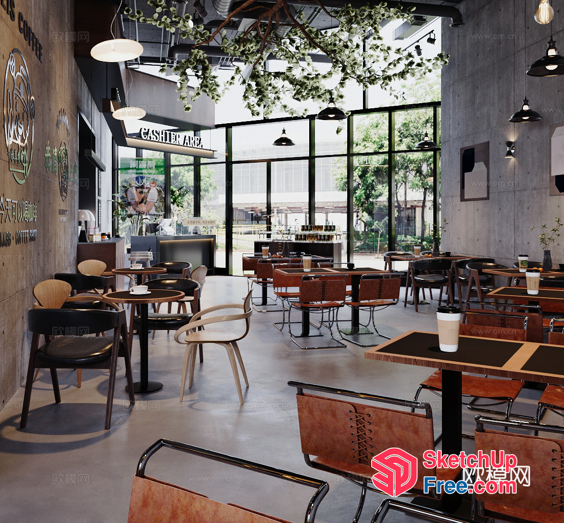 Modern Industrial Coffee Shop Interior 3D SketchUp File