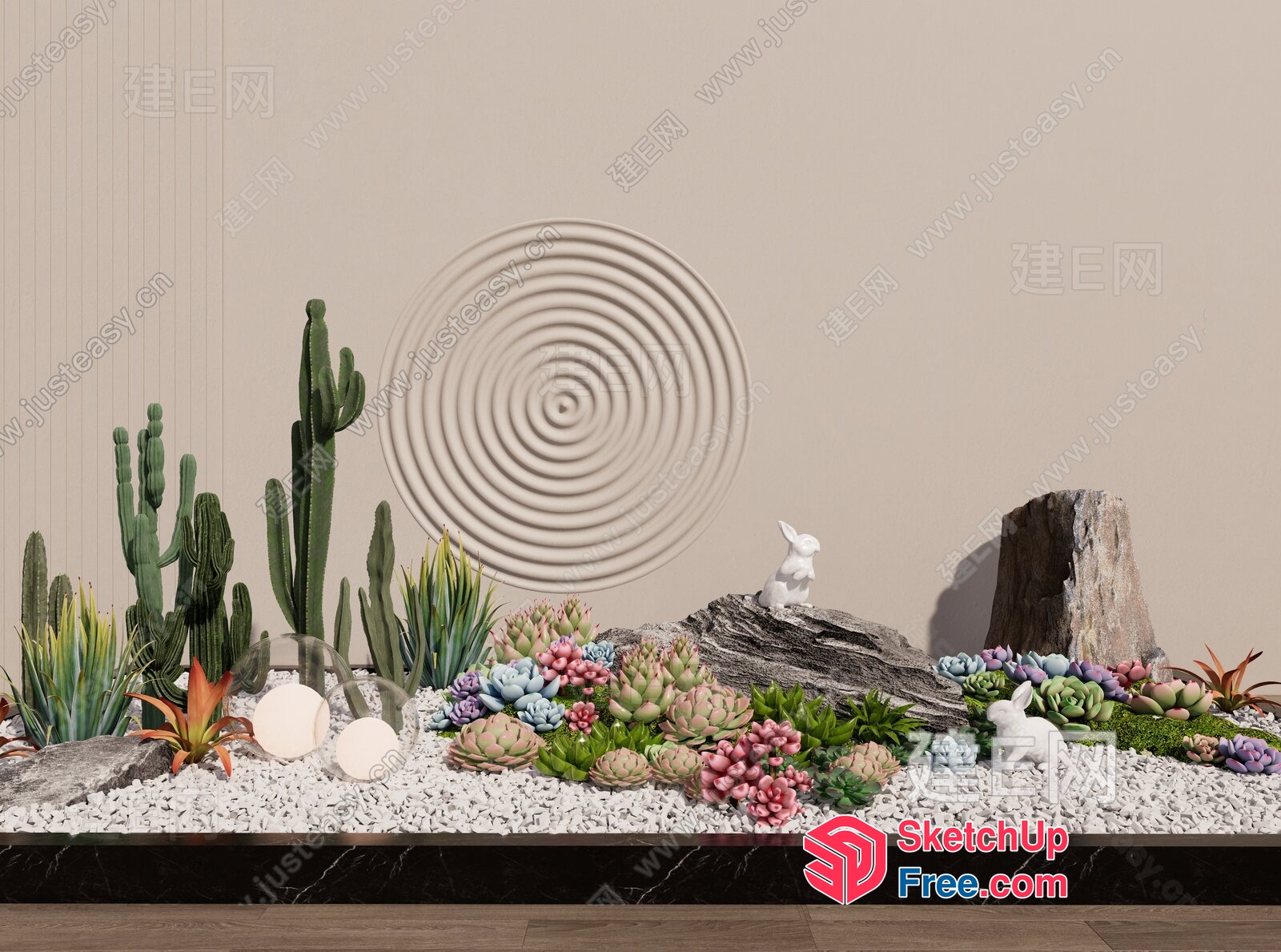 Colorful Succulent Garden With Decorative Elements 3D SketchUp File