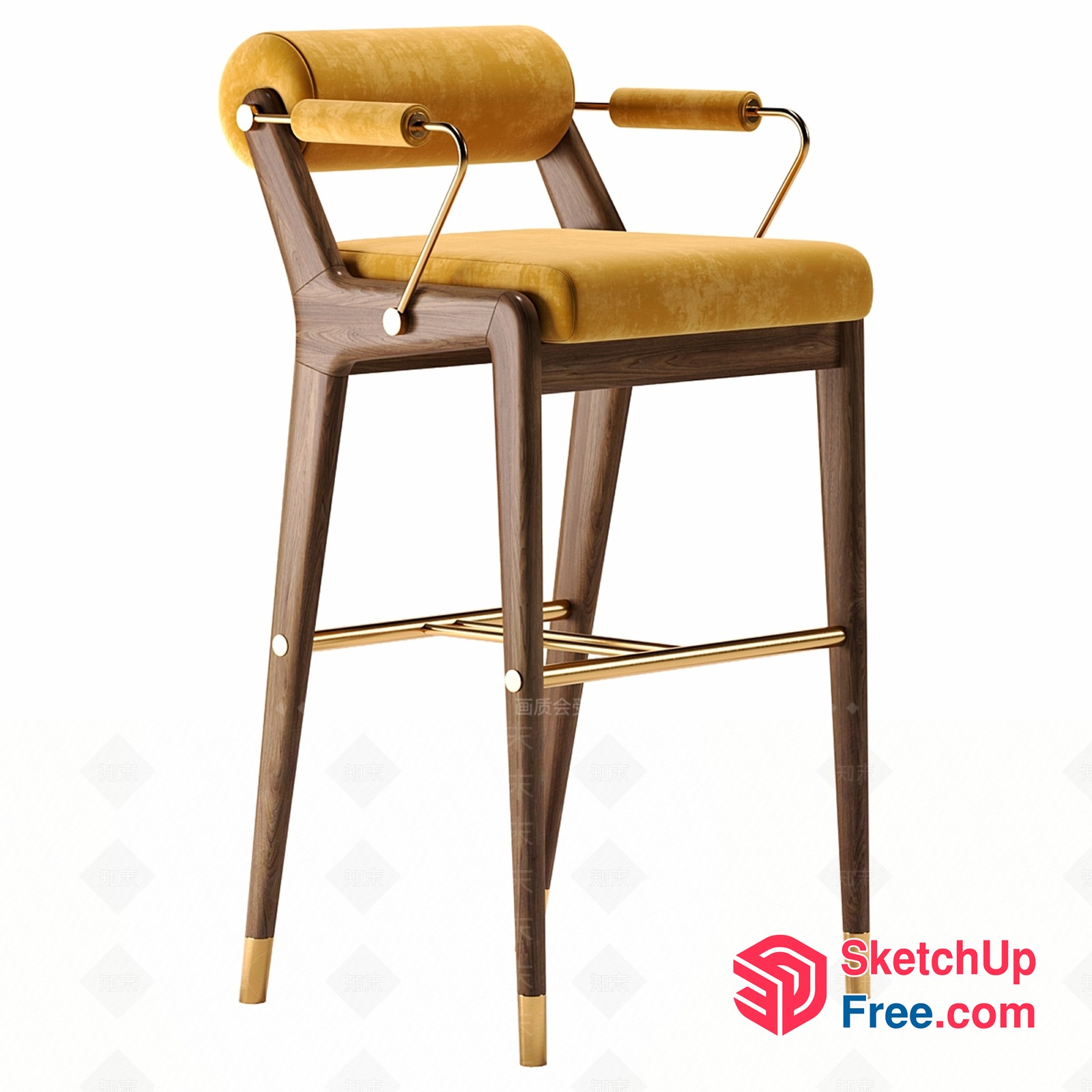 Mid-Century Modern Bar Stool With Golden Accents 3D SketchUp File