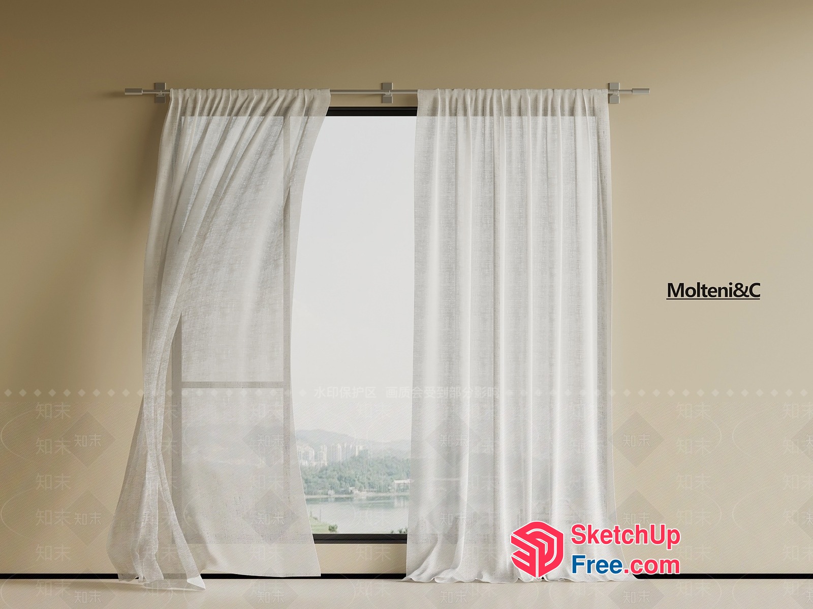 White Curtain With View Of Lake 3D SketchUp File