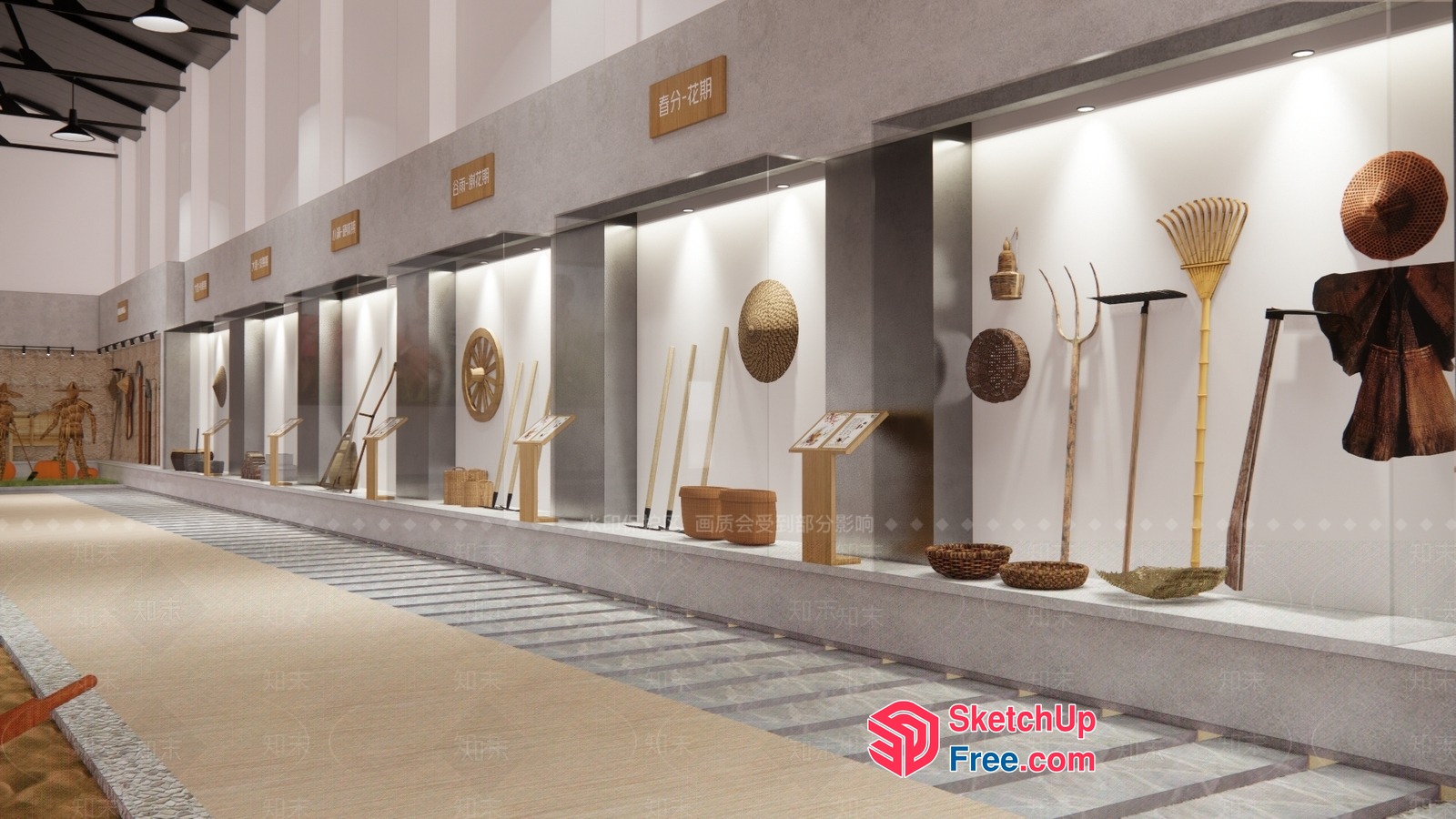 Museum Exhibit Of Traditional Asian Brooms And Tools 3D SketchUp File