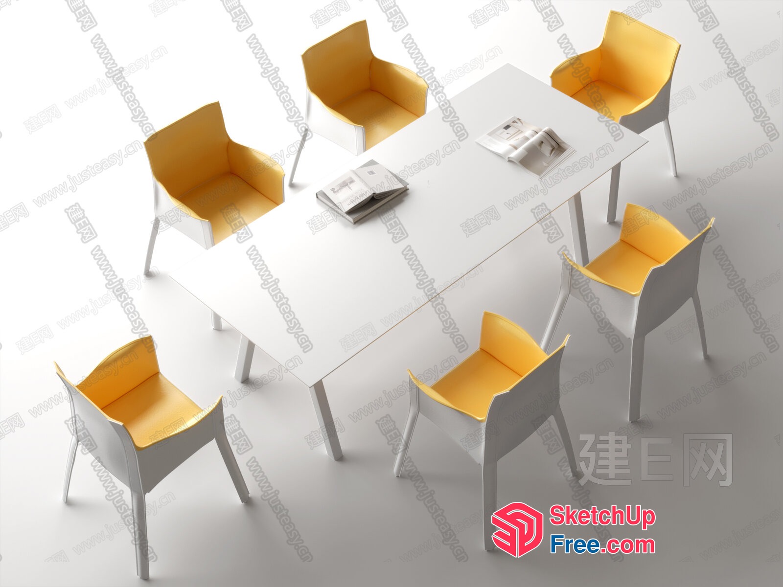 Modern Minimalist Office Space With Yellow And White Chairs 3D SketchUp File