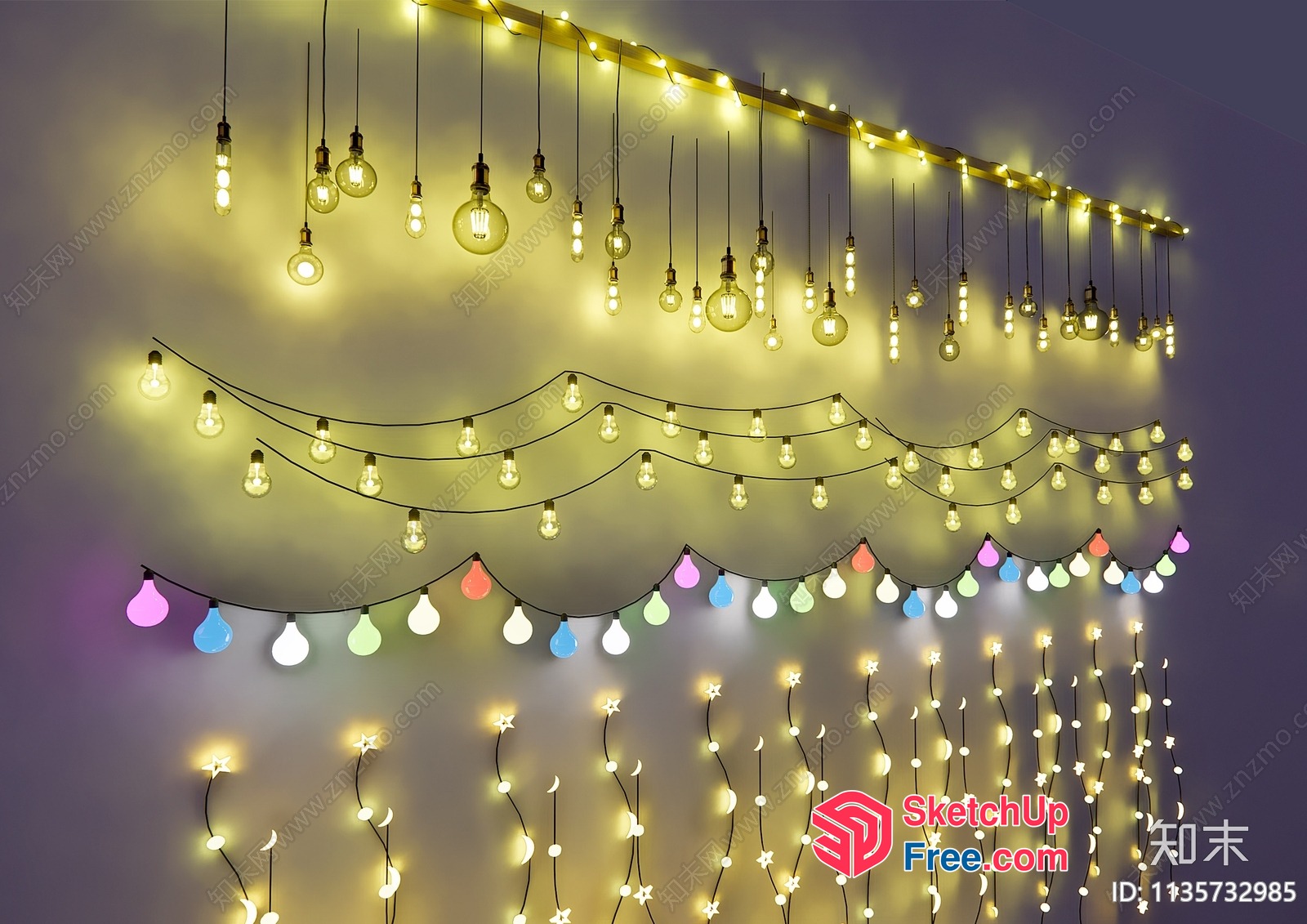 Hanging Light Bulbs And String Lights 3D SketchUp File