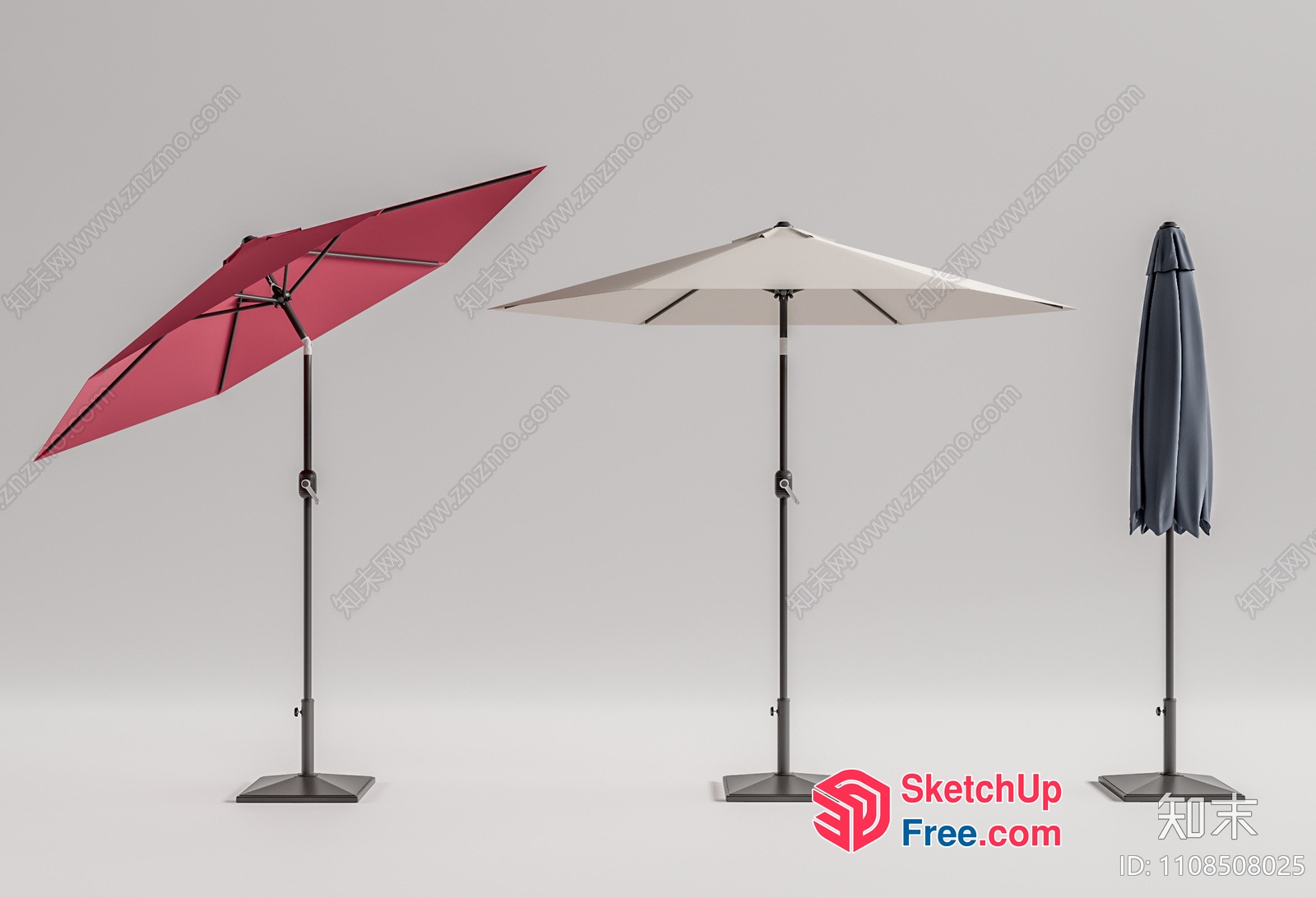 Three Outdoor Umbrellas In Different Colors 3D SketchUp File