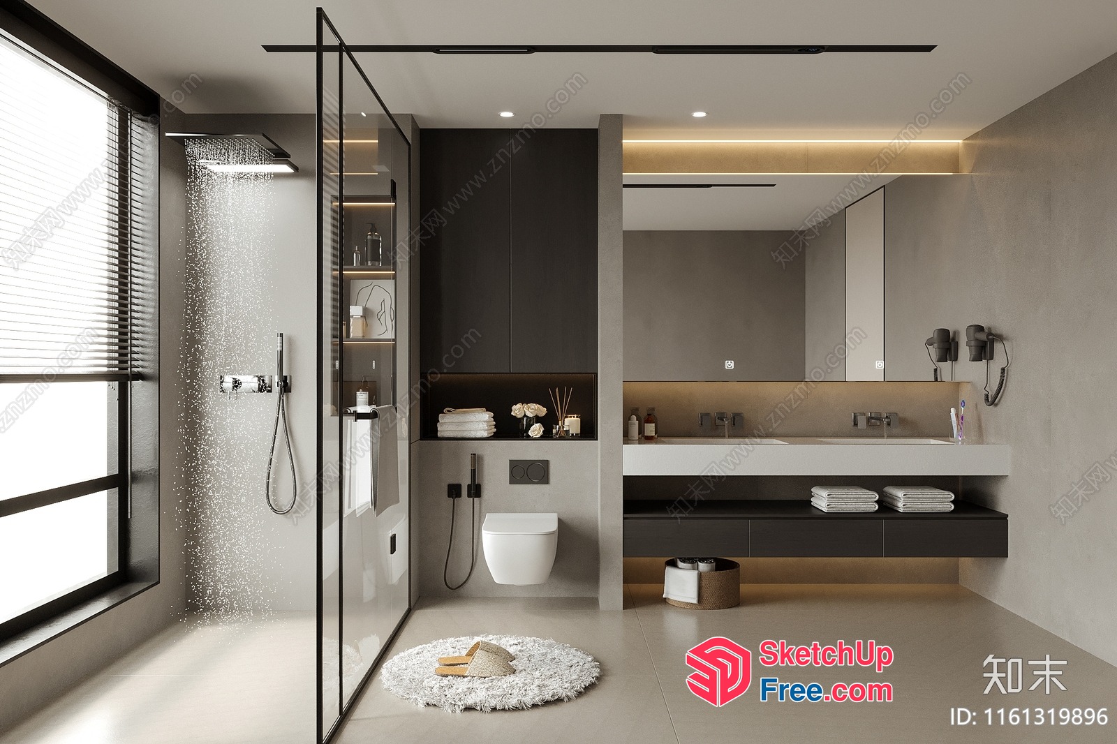 Modern Minimalist Bathroom With Sleek Glass Shower 3D SketchUp File
