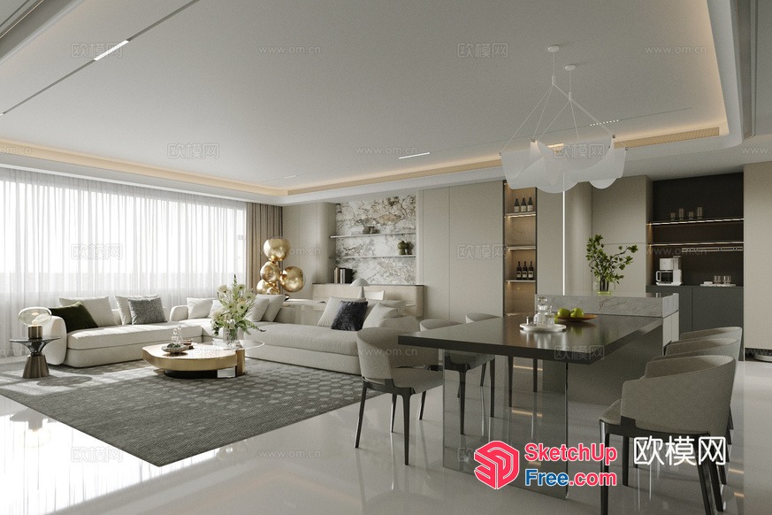 Elegant Modern Living Room With Sleek Furniture And Soft Lighting 3D SketchUp File