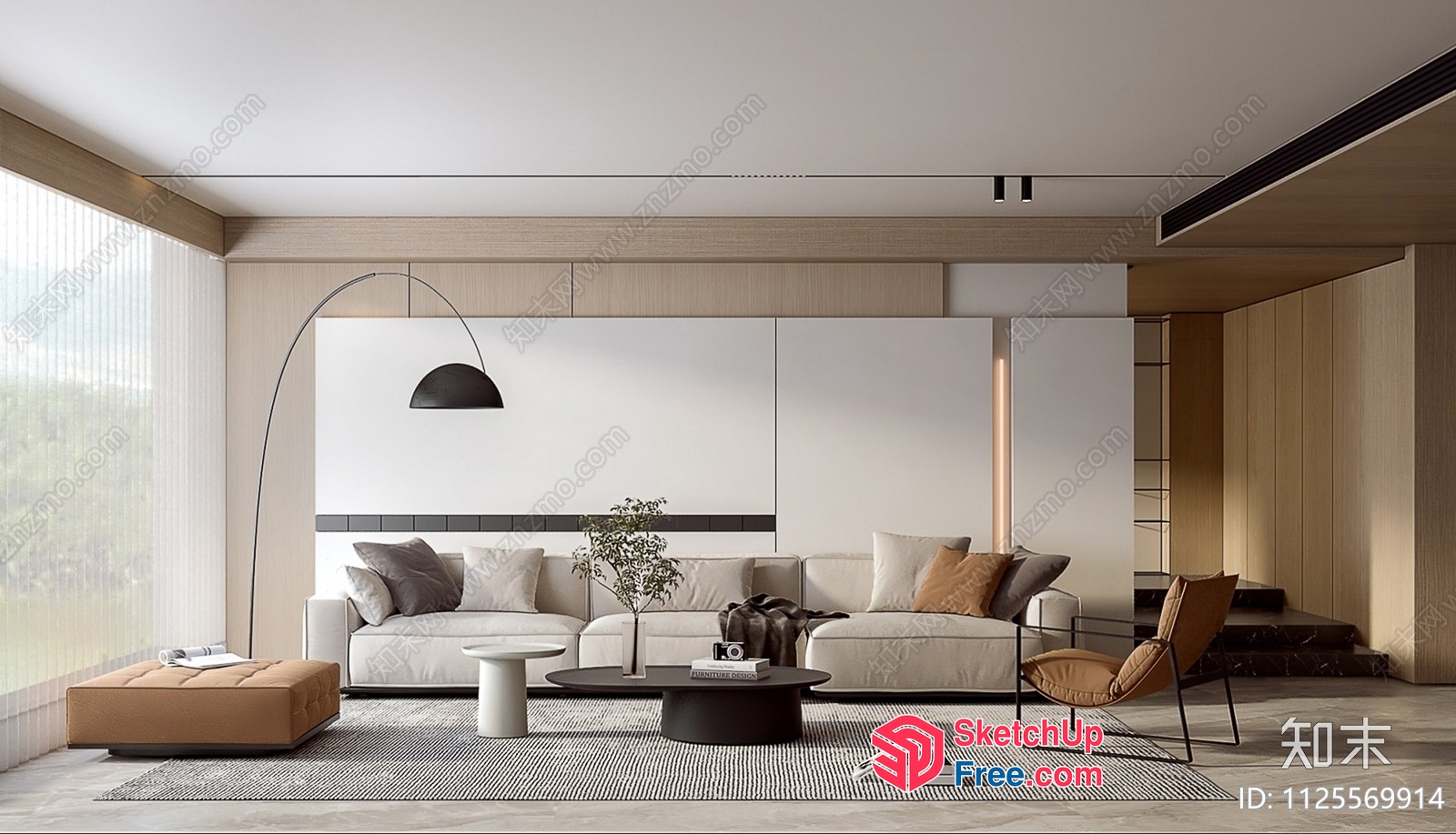 Minimalist Japanese-Style Living Room 3D SketchUp File