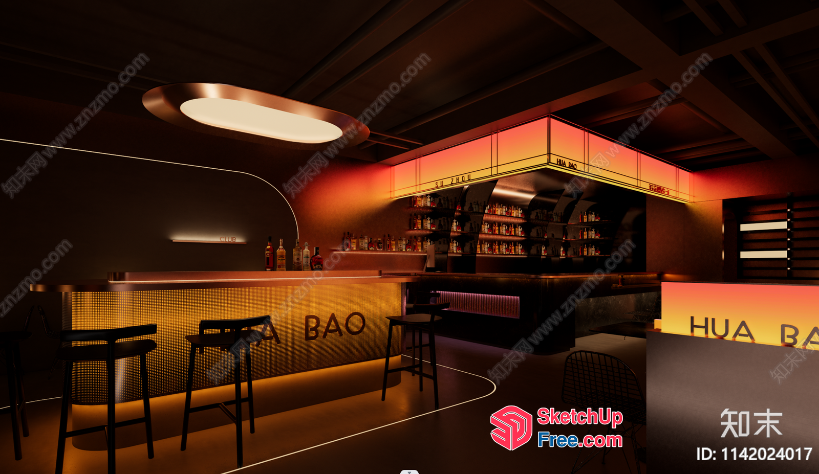 Modern Bar Interior With Sleek Counter And Bar Stools 3D SketchUp File