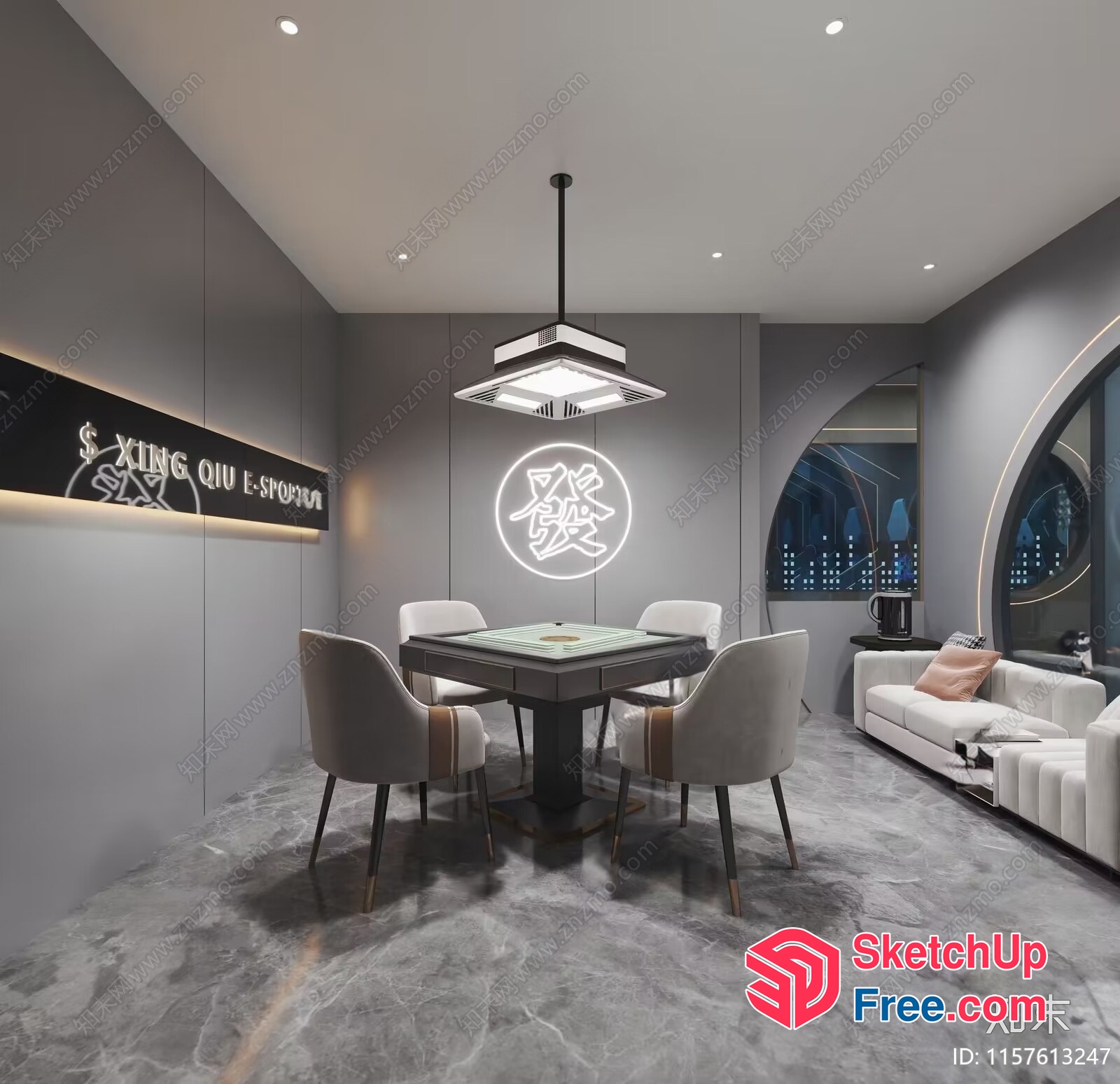 Elegant Modern Interior Design With White Furniture And Gray Marble Floor 3D SketchUp File