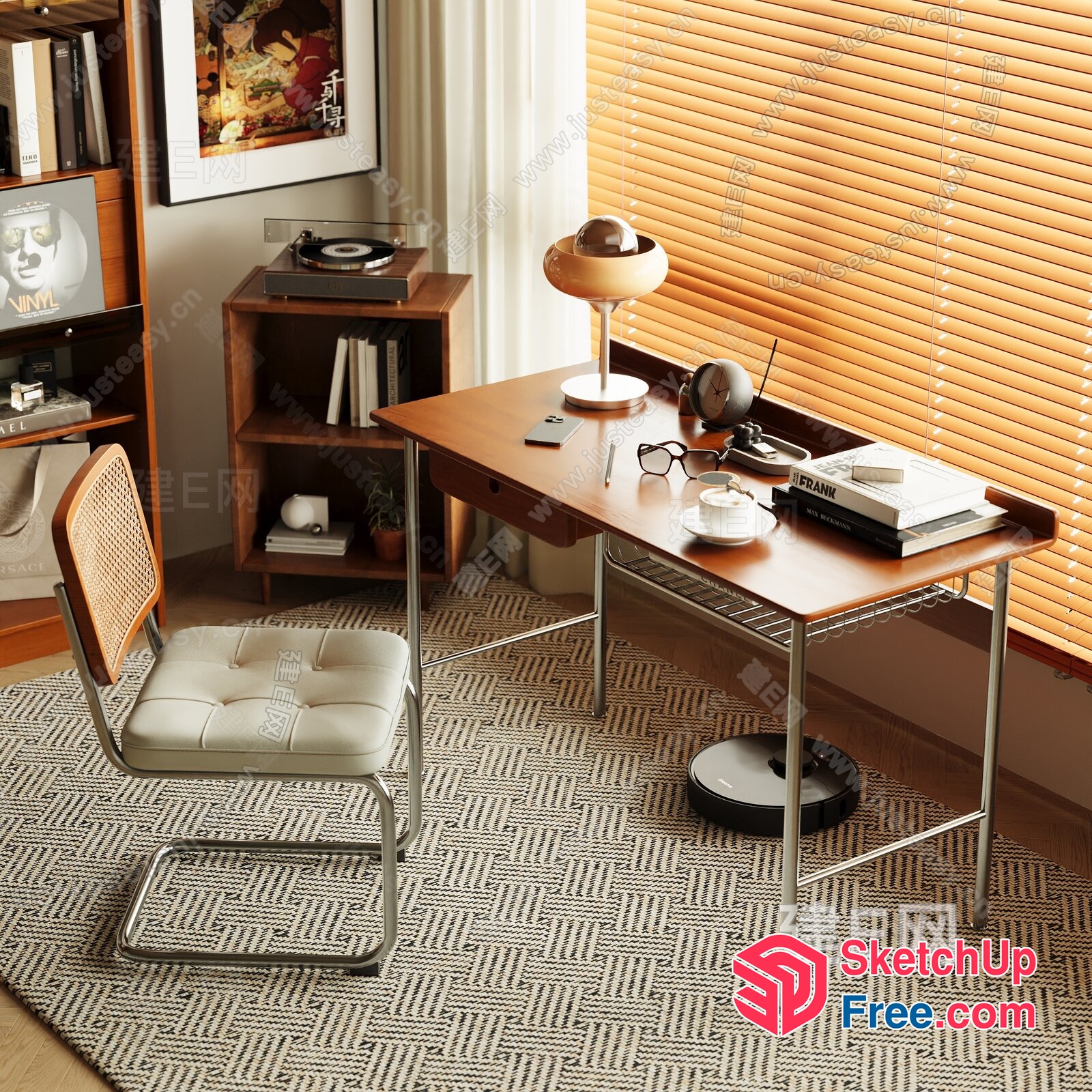 Mid-Century Modern Desk And Chair Setup 3D SketchUp File