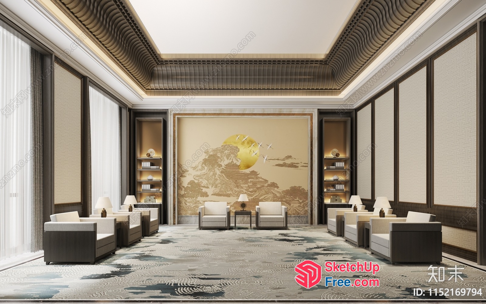 Luxurious And Elegant Living Room With Artistic Wall Mural 3D SketchUp File