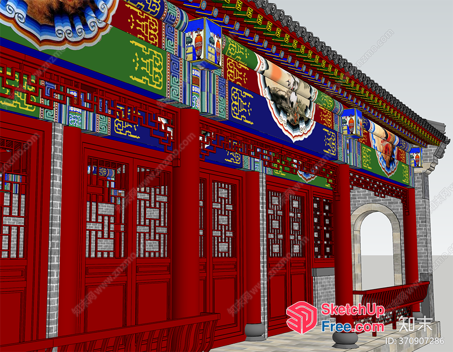 Traditional Chinese Style Building With Ornate Roof 3D SketchUp File