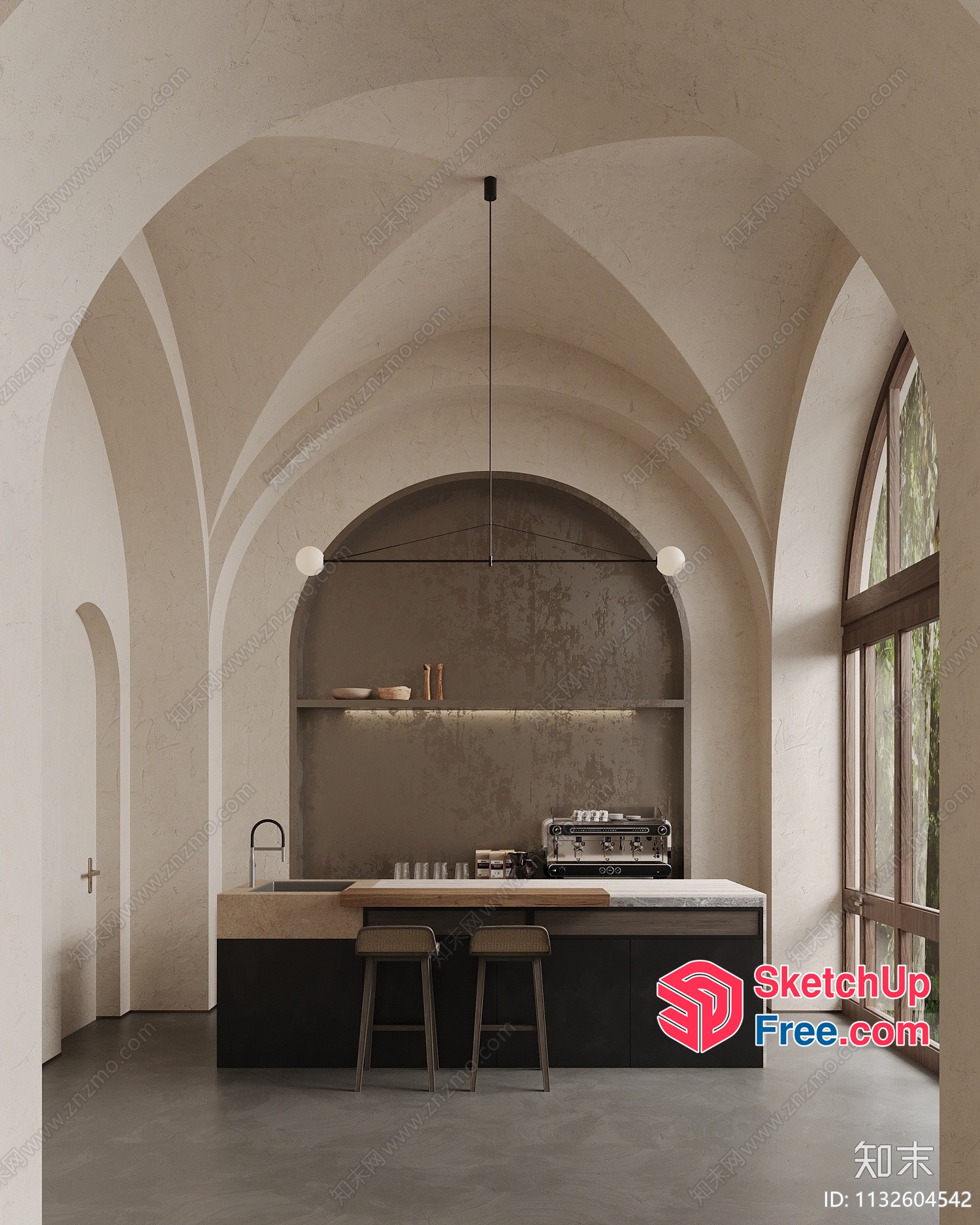 Arched Kitchen With European Style And Minimalist Decor 3D SketchUp File