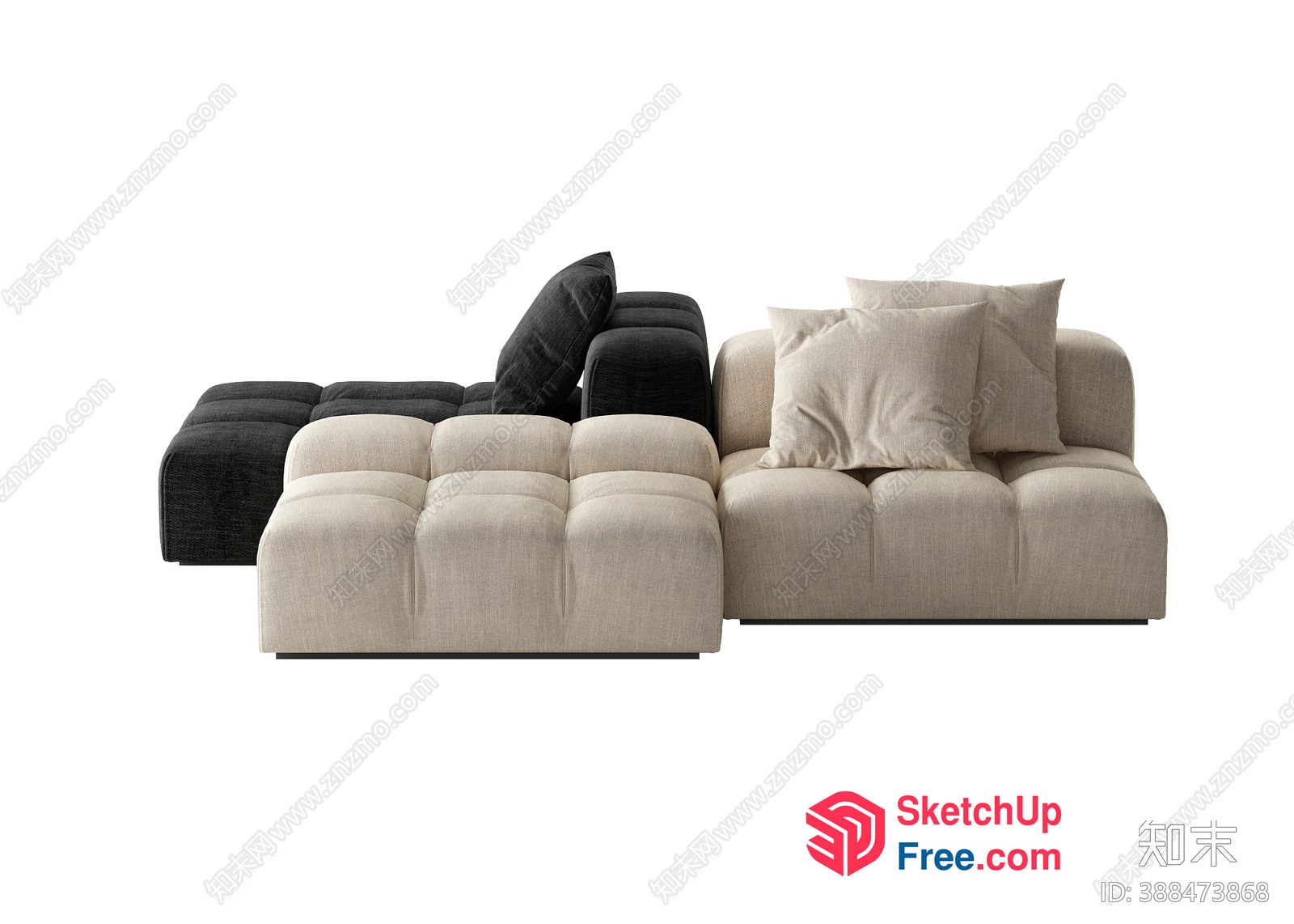 Beige And Dark Gray Sectional Sofa With Pillows 3D SketchUp File