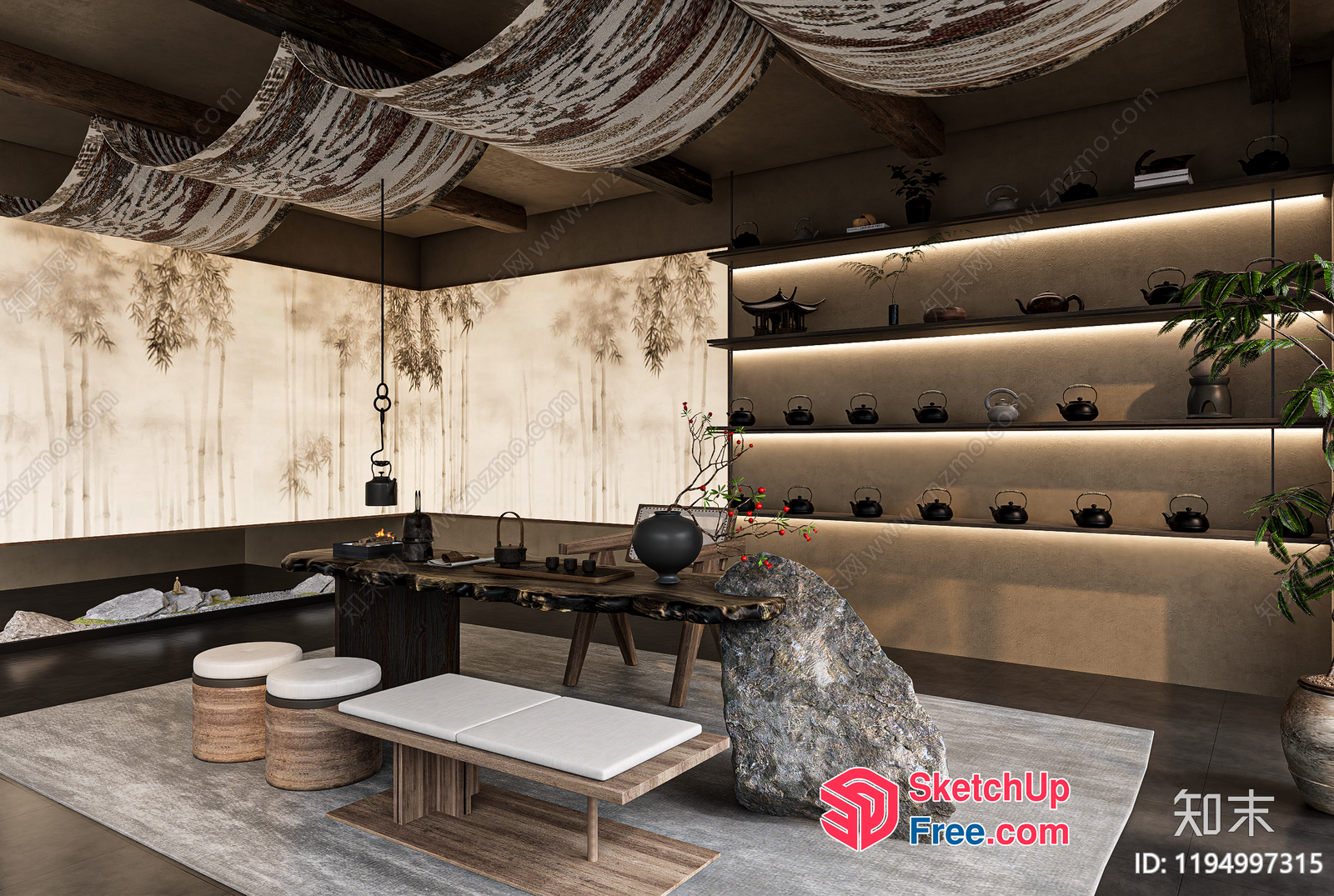Japanese-Inspired Tea Room Interior 3D SketchUp File