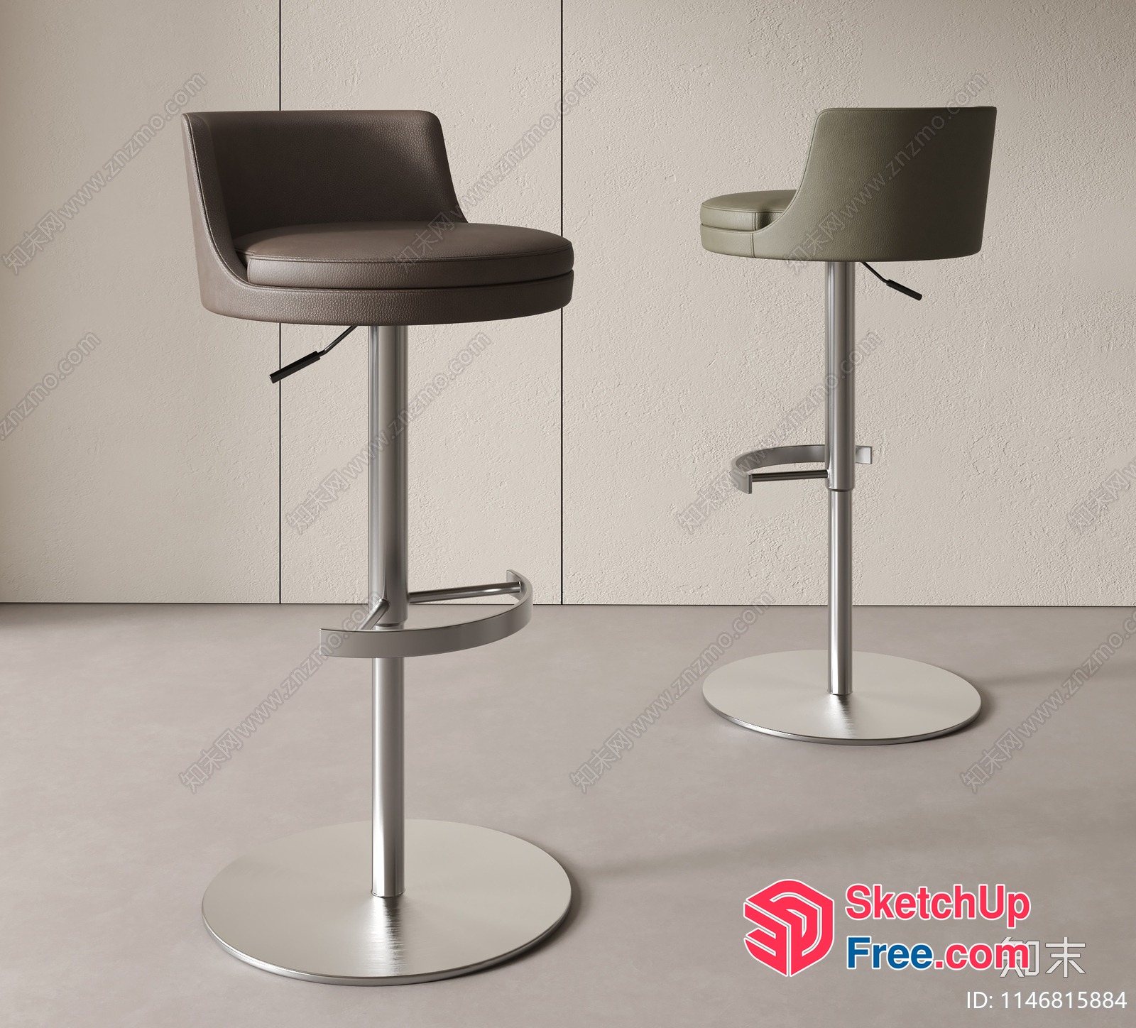 Modern Bar Stools With Adjustable Height 3D SketchUp File