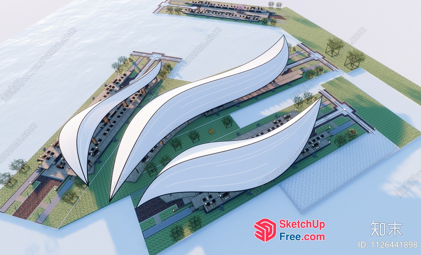 Aerial View Of Modern Commercial Buildings 3D SketchUp File