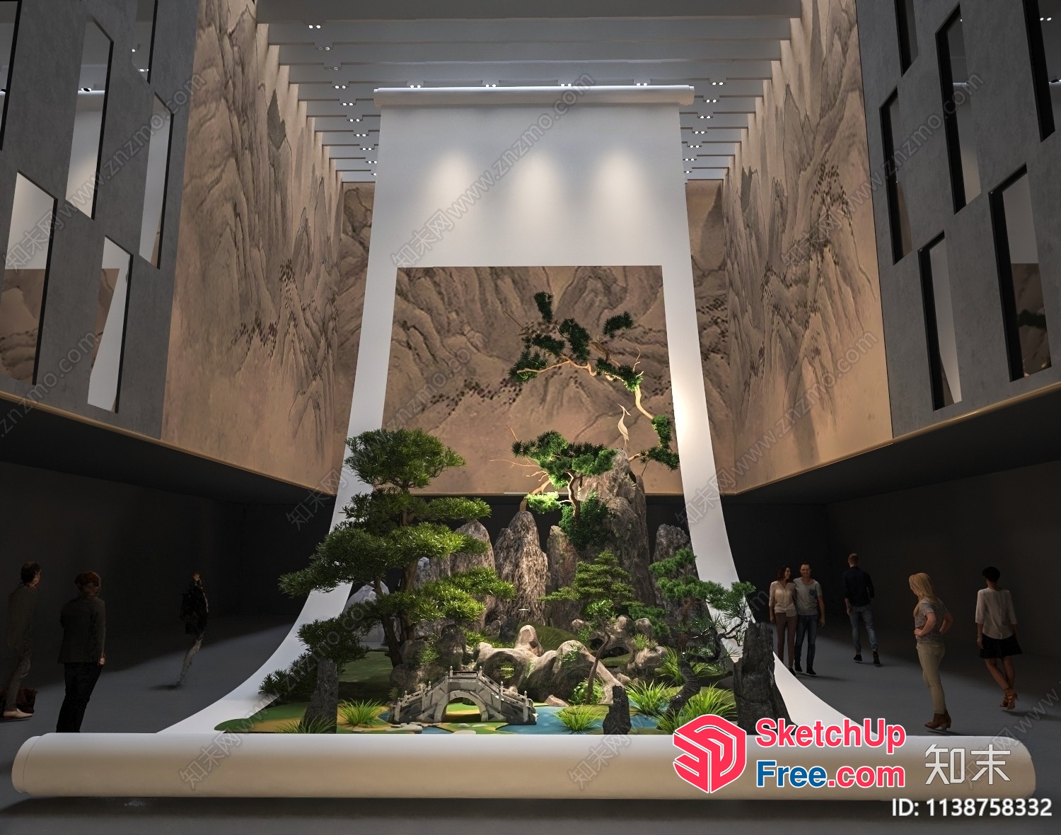 A Large Scale Art Piece In A Modern Gallery 3D SketchUp File