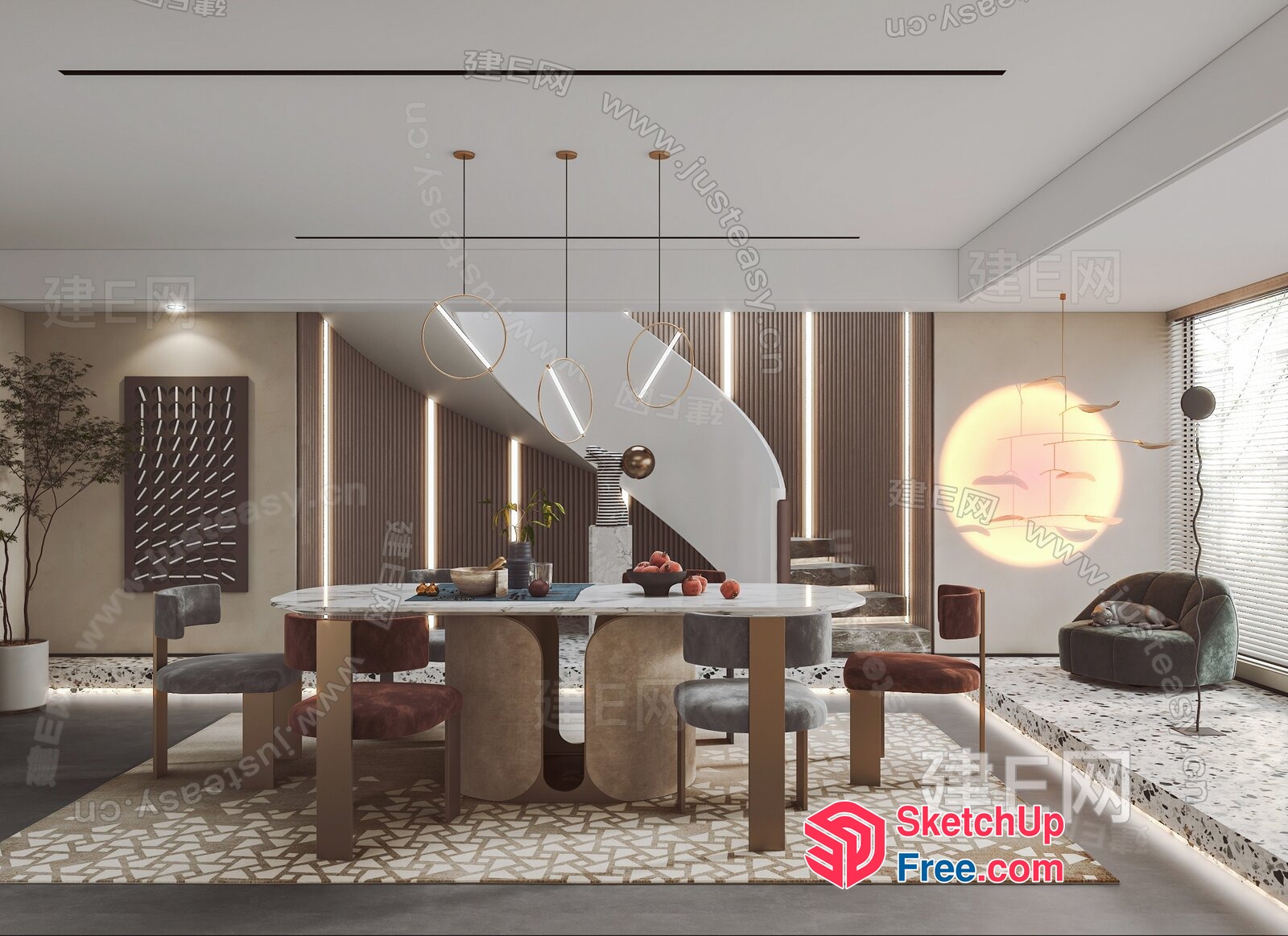 Modern Minimalist Dining Room With Sleek Marble Table 3D SketchUp File